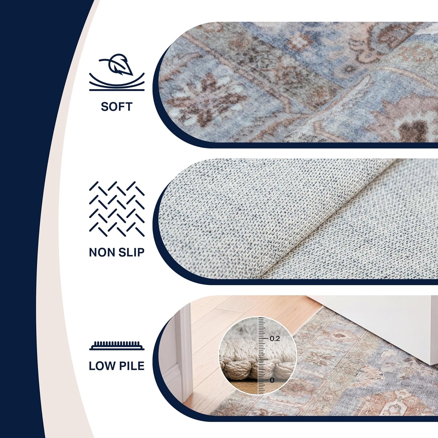 image:imageJONATHAN Y Patina Washable Polyester MachineWashable Runner Rug Charcoal and Beige Kisara Oushak Style Distressed Border 2 x 8 Vintage LowPile with NonSlip Backing Hallway PTN101B28KhakiGray