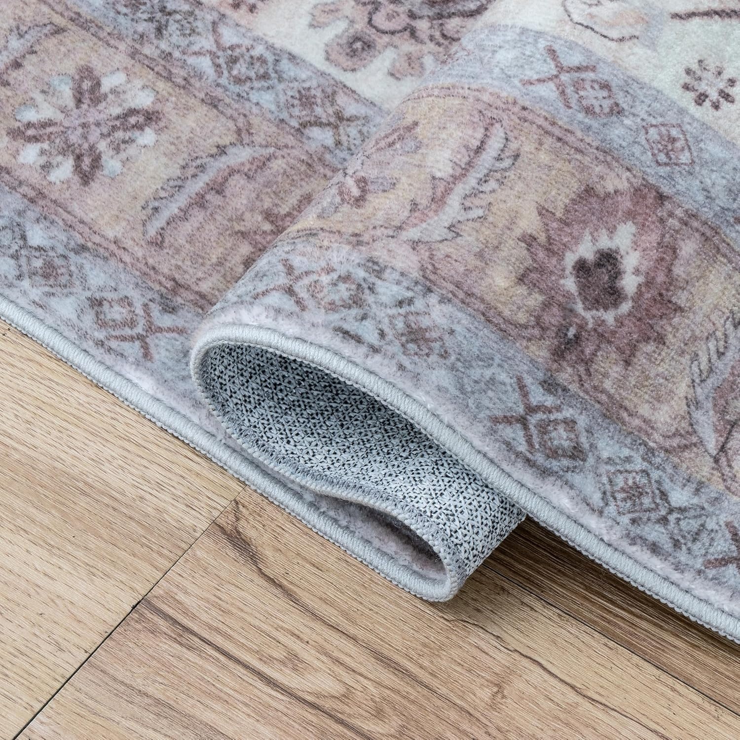 image:imageJONATHAN Y Patina Washable Polyester MachineWashable Runner Rug Charcoal and Beige Kisara Oushak Style Distressed Border 2 x 8 Vintage LowPile with NonSlip Backing Hallway PTN101B28Rose ClayCream