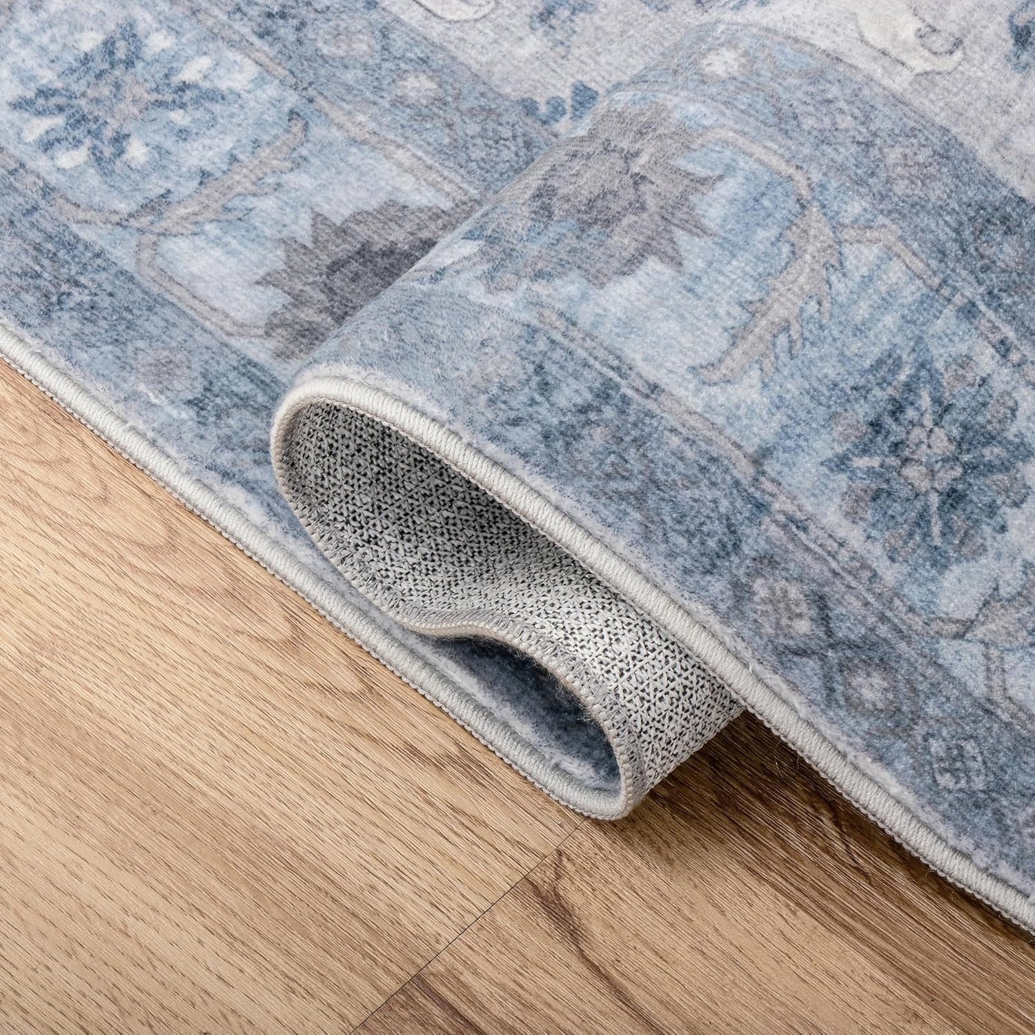 image:imageJONATHAN Y Patina Washable Polyester MachineWashable Runner Rug Charcoal and Beige Kisara Oushak Style Distressed Border 2 x 8 Vintage LowPile with NonSlip Backing Hallway PTN101B28BlueLight Gray