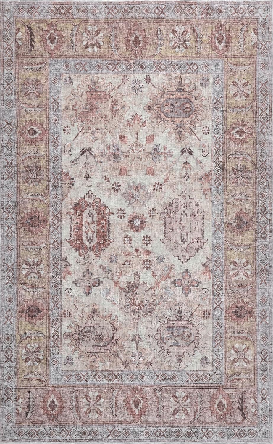 image:imageJONATHAN Y Patina Washable Polyester MachineWashable Runner Rug Charcoal and Beige Kisara Oushak Style Distressed Border 2 x 8 Vintage LowPile with NonSlip Backing Hallway PTN101B28Rose ClayCream