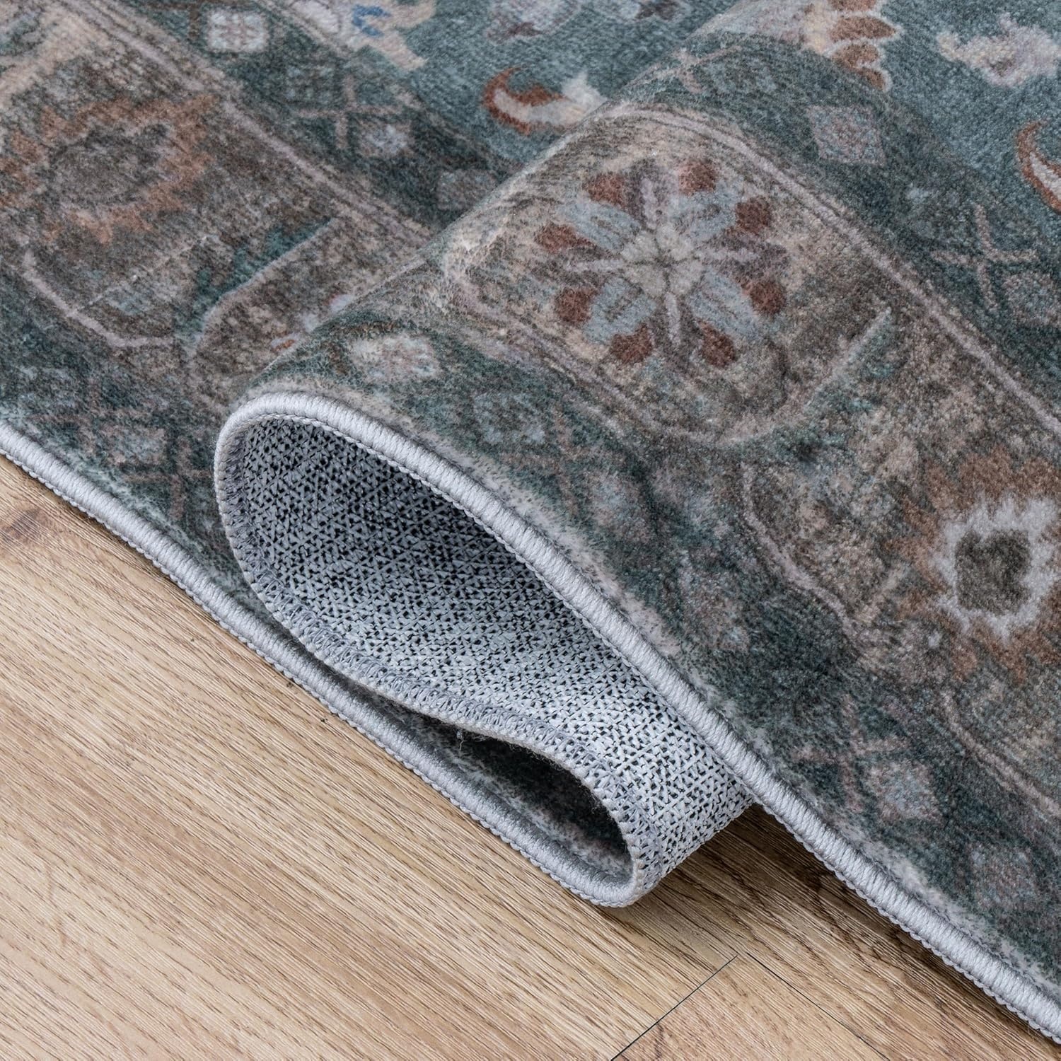 image:imageJONATHAN Y Patina Washable Polyester MachineWashable Runner Rug Charcoal and Beige Kisara Oushak Style Distressed Border 2 x 8 Vintage LowPile with NonSlip Backing Hallway PTN101B28GreenBrown