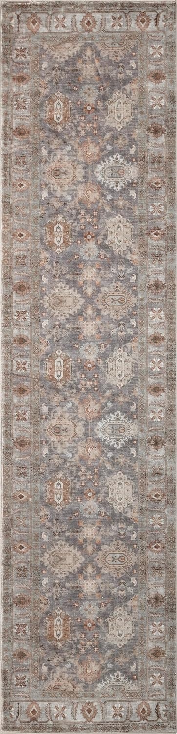 image:imageJONATHAN Y Patina Washable Polyester MachineWashable Runner Rug Charcoal and Beige Kisara Oushak Style Distressed Border 2 x 8 Vintage LowPile with NonSlip Backing Hallway PTN101B28KhakiGray
