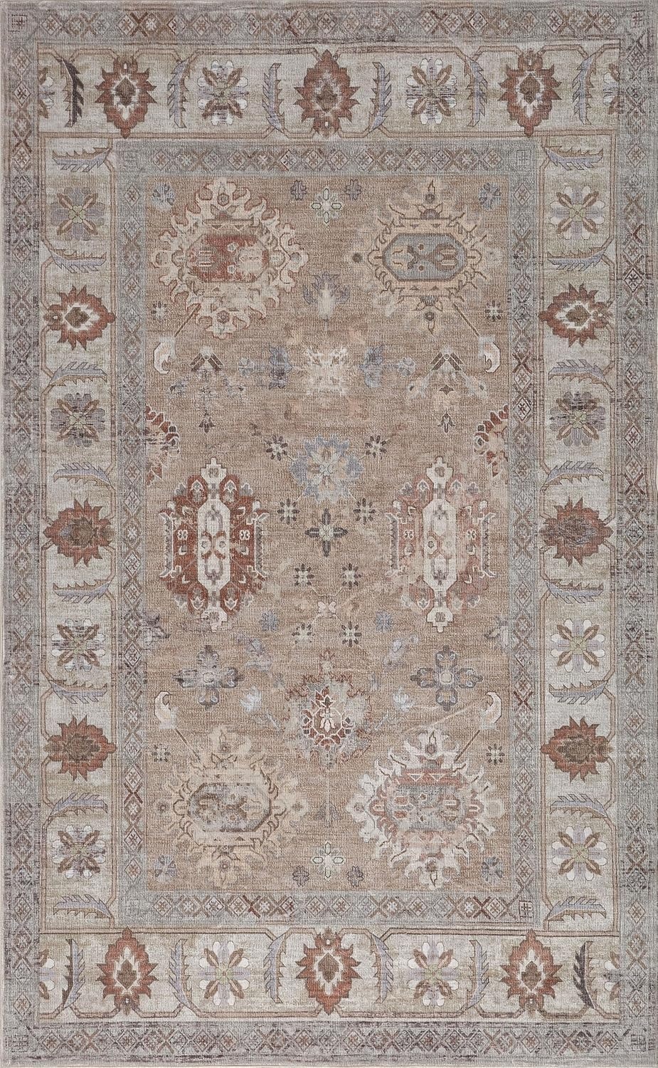 image:imageJONATHAN Y Patina Washable Polyester MachineWashable Runner Rug Charcoal and Beige Kisara Oushak Style Distressed Border 2 x 8 Vintage LowPile with NonSlip Backing Hallway PTN101B28BeigeCream