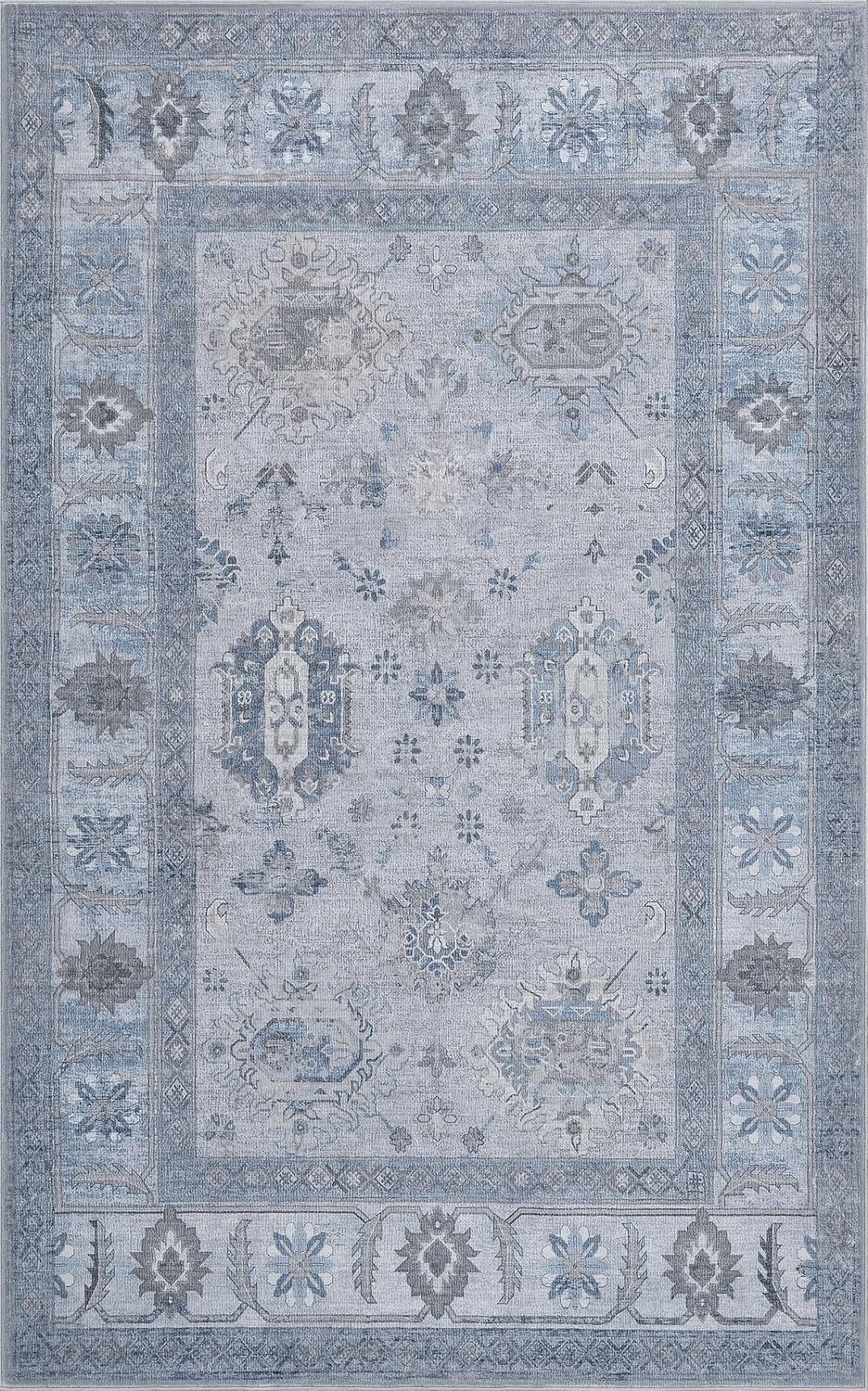 image:imageJONATHAN Y Patina Washable Polyester MachineWashable Runner Rug Charcoal and Beige Kisara Oushak Style Distressed Border 2 x 8 Vintage LowPile with NonSlip Backing Hallway PTN101B28BlueLight Gray