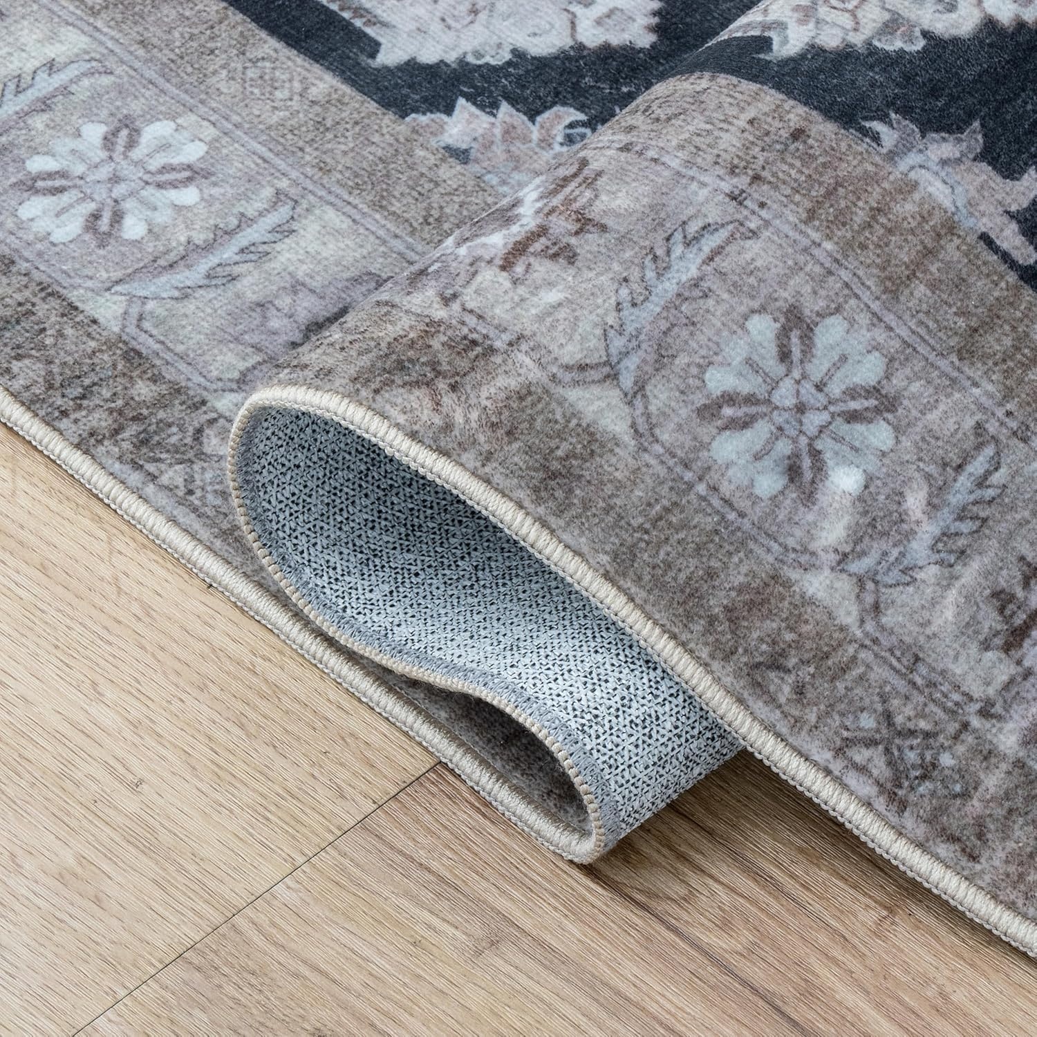 image:imageJONATHAN Y Patina Washable Polyester MachineWashable Runner Rug Charcoal and Beige Kisara Oushak Style Distressed Border 2 x 8 Vintage LowPile with NonSlip Backing Hallway PTN101B28CharcoalBeige