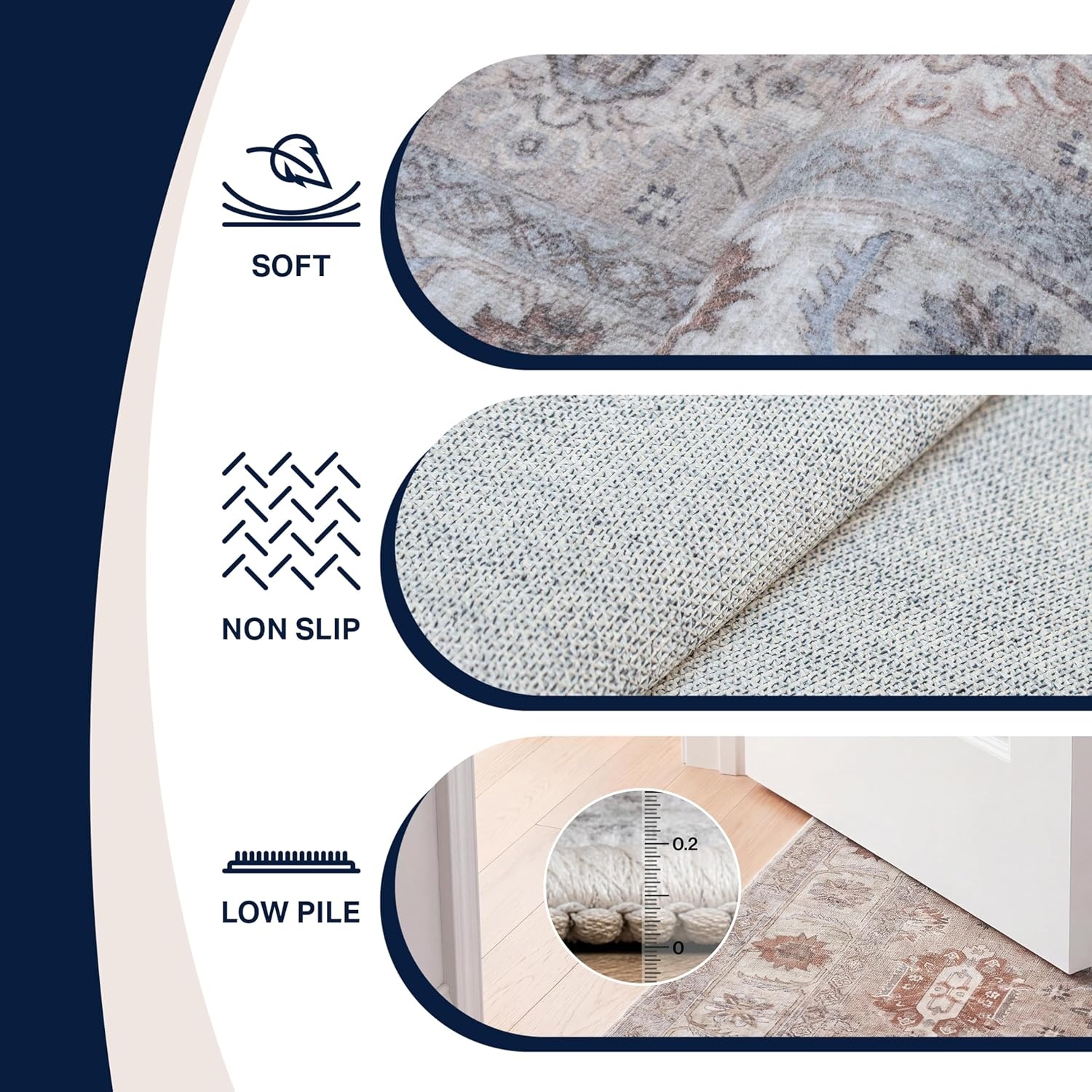 image:imageJONATHAN Y Patina Washable Polyester MachineWashable Runner Rug Charcoal and Beige Kisara Oushak Style Distressed Border 2 x 8 Vintage LowPile with NonSlip Backing Hallway PTN101B28BeigeCream