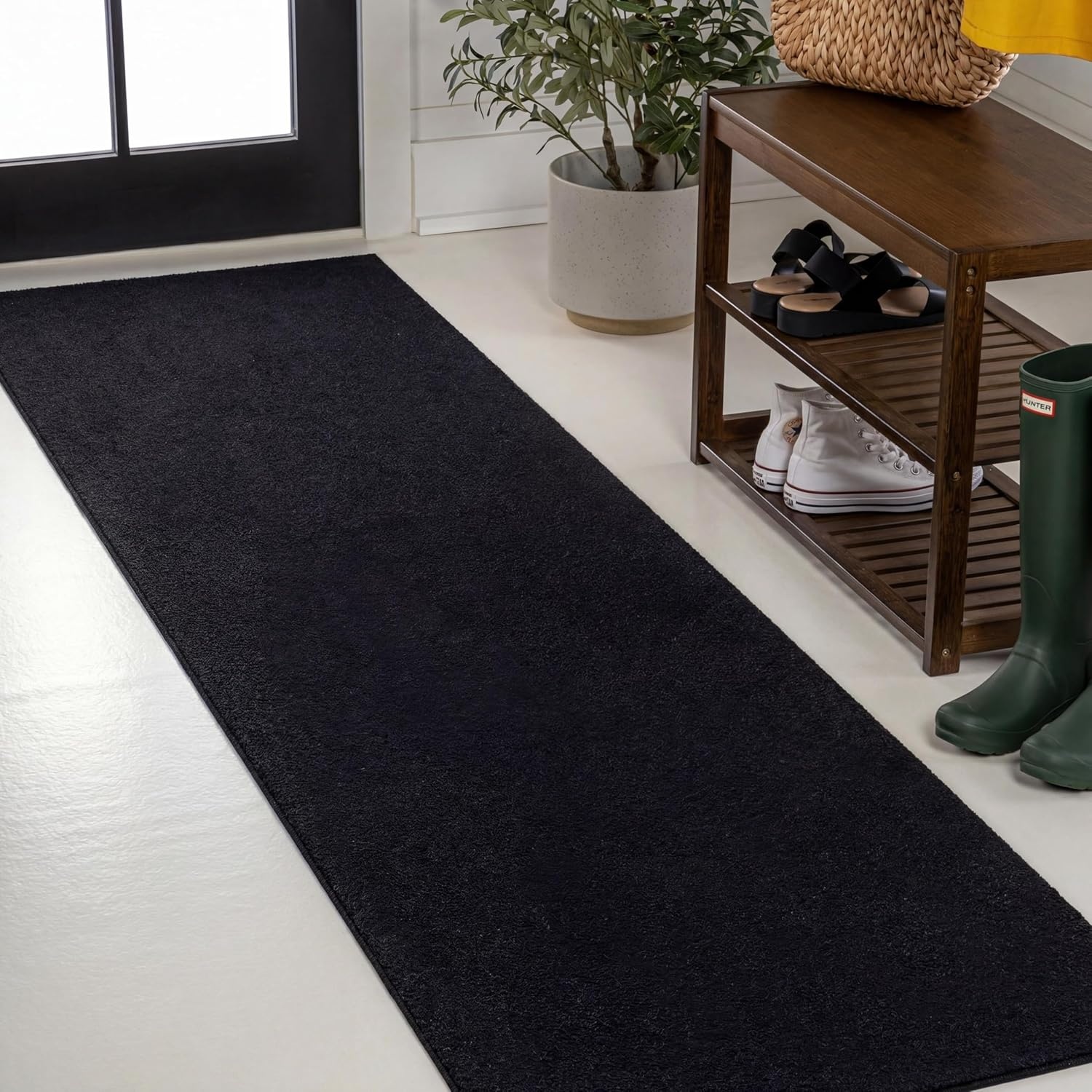image:imageJONATHAN Y Peater Classic Casual Commercial Natural Coir Taupe 2 ft x 8 ft Doormat for Entrance Front Door Entryway CHG100C28Black