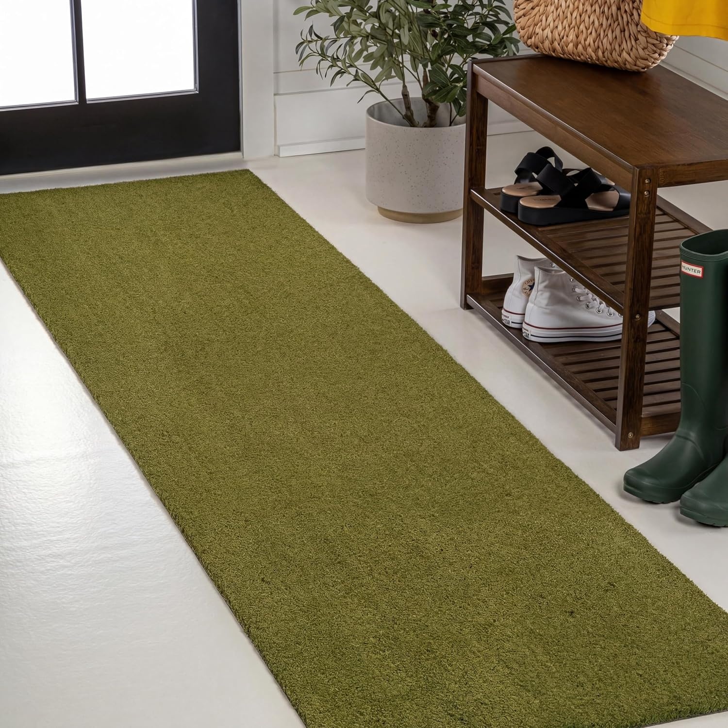 image:imageJONATHAN Y Peater Classic Casual Commercial Natural Coir Taupe 2 ft x 8 ft Doormat for Entrance Front Door Entryway CHG100C28Green