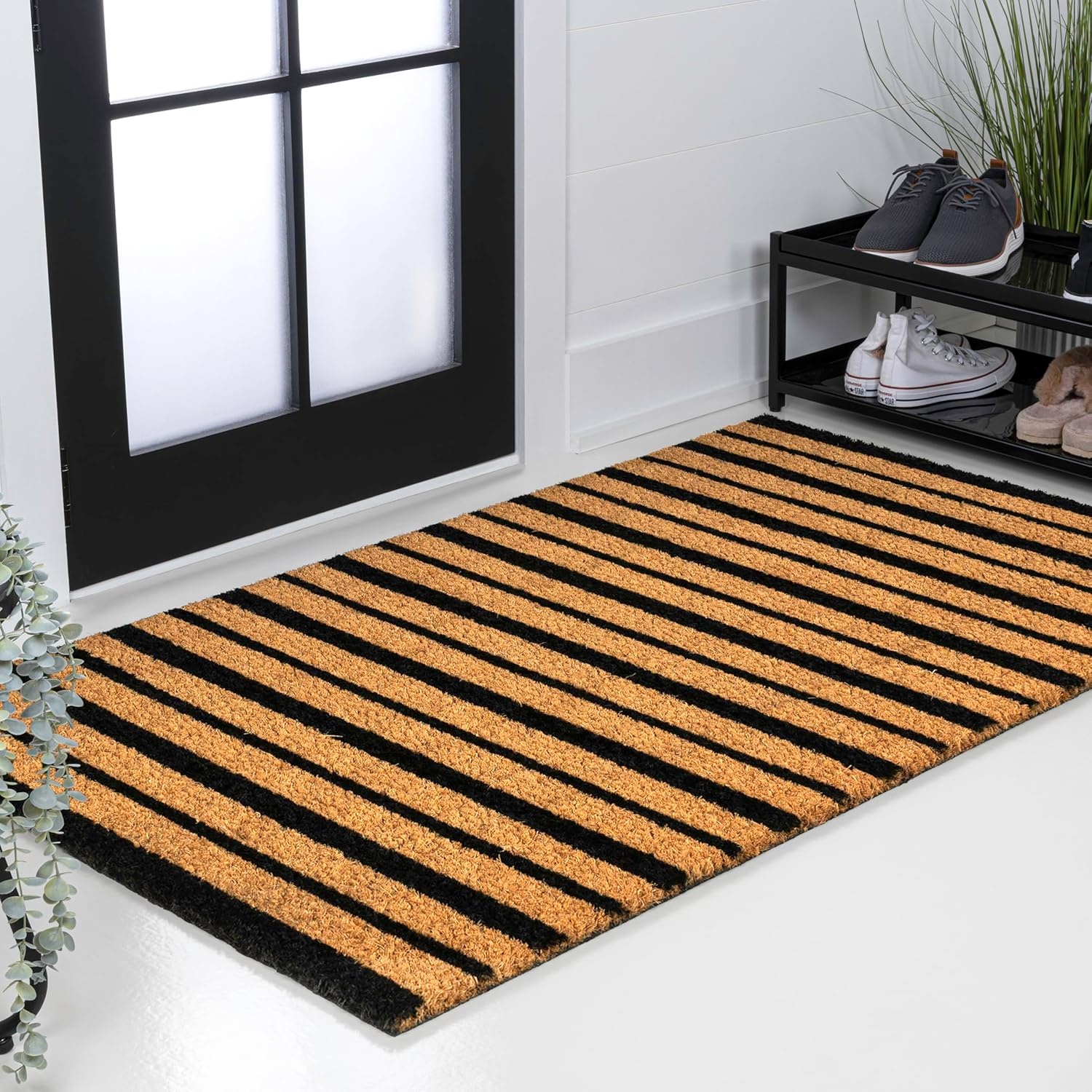 image:imageJONATHAN Y Peater Classic Casual Commercial Natural Coir Taupe 2 ft x 8 ft Doormat for Entrance Front Door Entryway CHG100C28NaturalBlack
