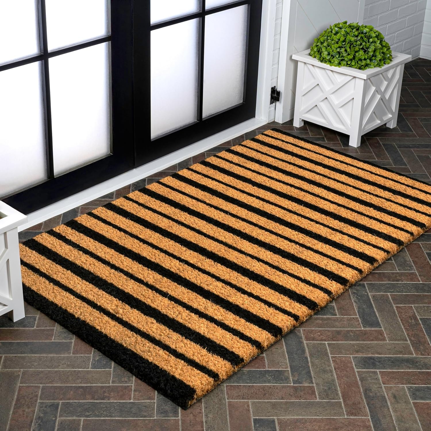 image:imageJONATHAN Y Peater Classic Casual Commercial Natural Coir Taupe 2 ft x 8 ft Doormat for Entrance Front Door Entryway CHG100C28NaturalBlack