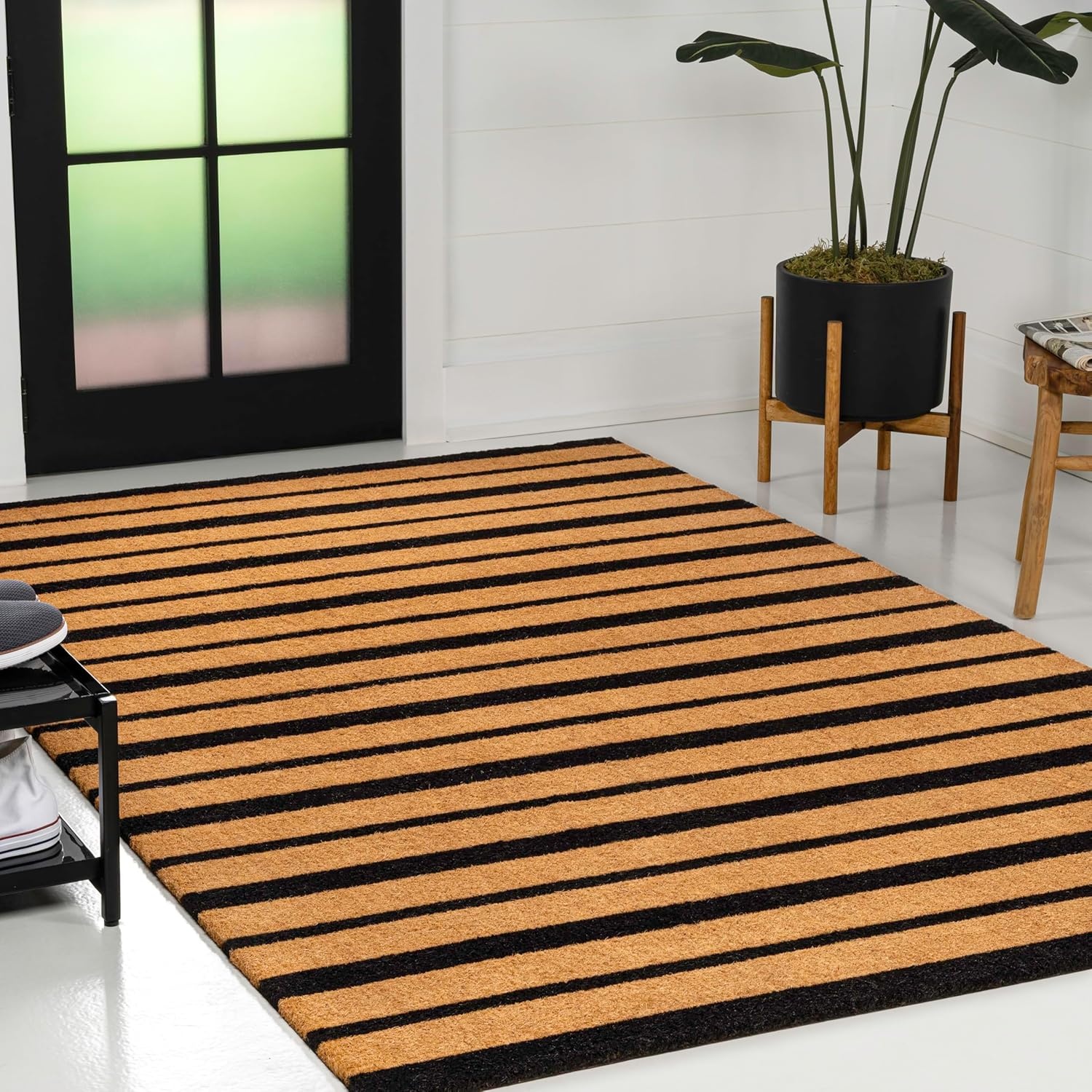 image:imageJONATHAN Y Peater Classic Casual Commercial Natural Coir Taupe 2 ft x 8 ft Doormat for Entrance Front Door Entryway CHG100C28NaturalBlack