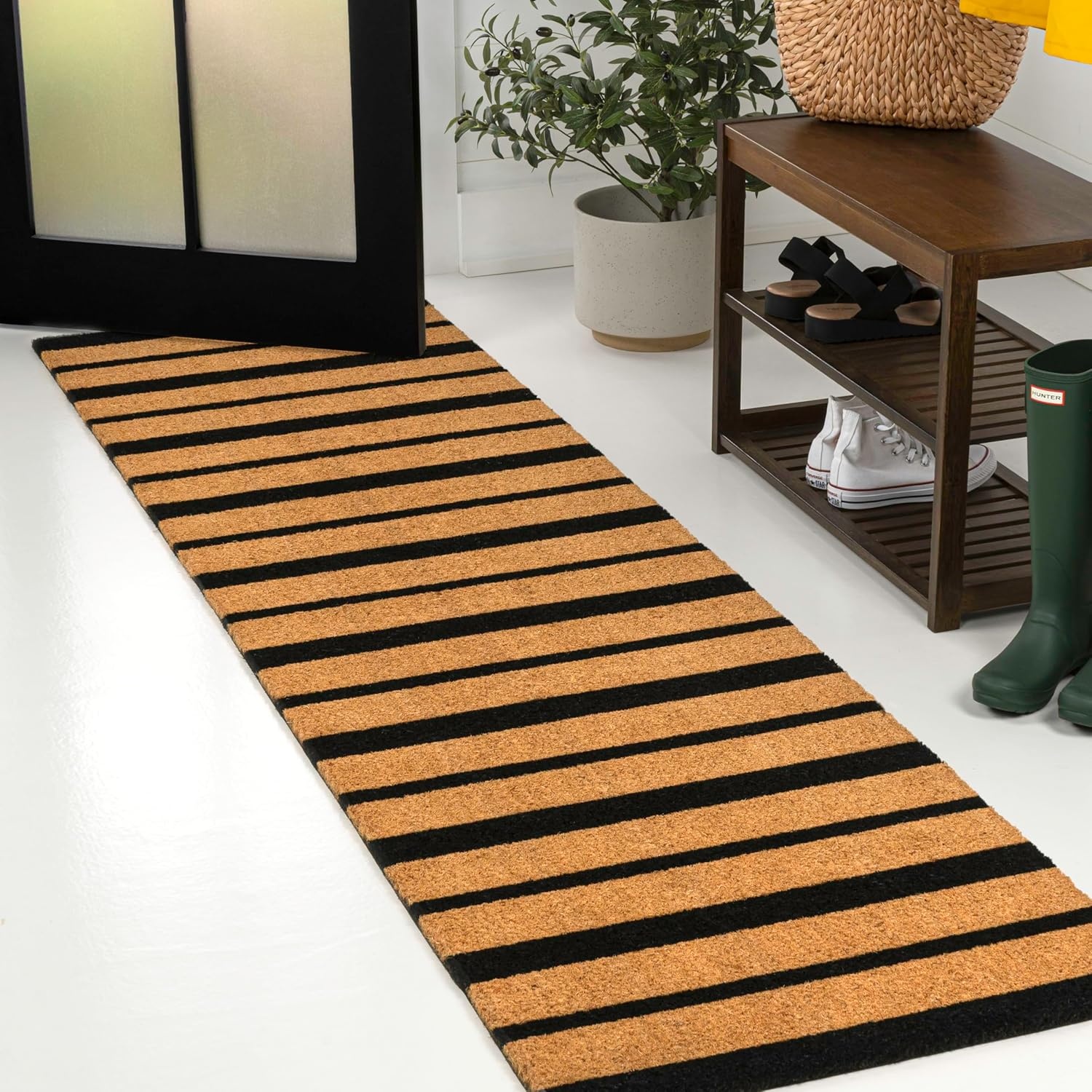 image:imageJONATHAN Y Peater Classic Casual Commercial Natural Coir Taupe 2 ft x 8 ft Doormat for Entrance Front Door Entryway CHG100C28NaturalBlack