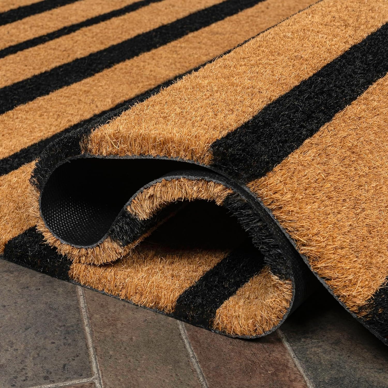 image:imageJONATHAN Y Peater Classic Casual Commercial Natural Coir Taupe 2 ft x 8 ft Doormat for Entrance Front Door Entryway CHG100C28NaturalBlack