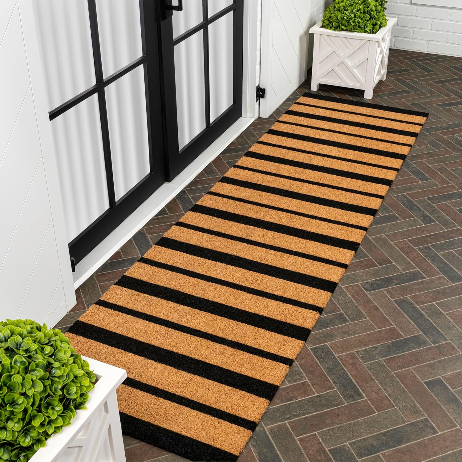 image:imageJONATHAN Y Peater Classic Casual Commercial Natural Coir Taupe 2 ft x 8 ft Doormat for Entrance Front Door Entryway CHG100C28NaturalBlack