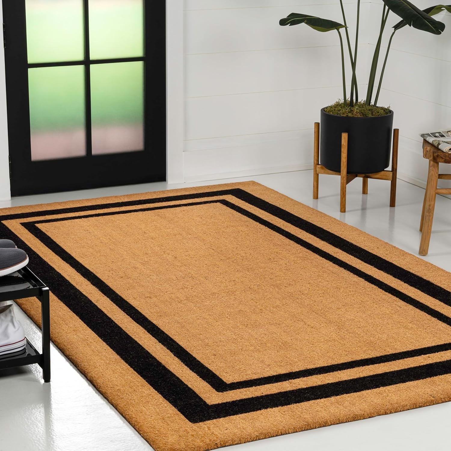 image:imageJONATHAN Y Peater Classic Casual Commercial Natural Coir Taupe 2 ft x 8 ft Doormat for Entrance Front Door Entryway CHG100C28NaturalBlack Border