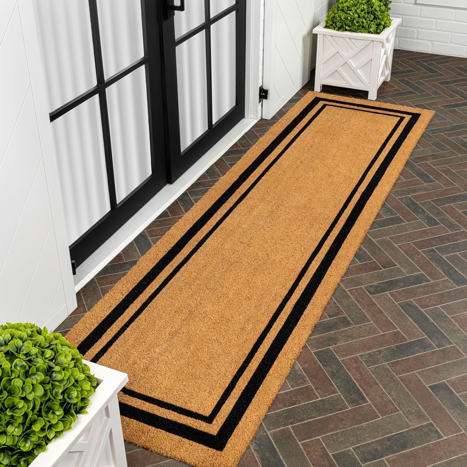 image:imageJONATHAN Y Peater Classic Casual Commercial Natural Coir Taupe 2 ft x 8 ft Doormat for Entrance Front Door Entryway CHG100C28NaturalBlack Border