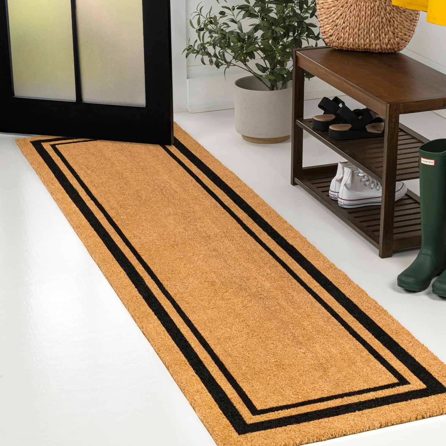 image:imageJONATHAN Y Peater Classic Casual Commercial Natural Coir Taupe 2 ft x 8 ft Doormat for Entrance Front Door Entryway CHG100C28NaturalBlack Border