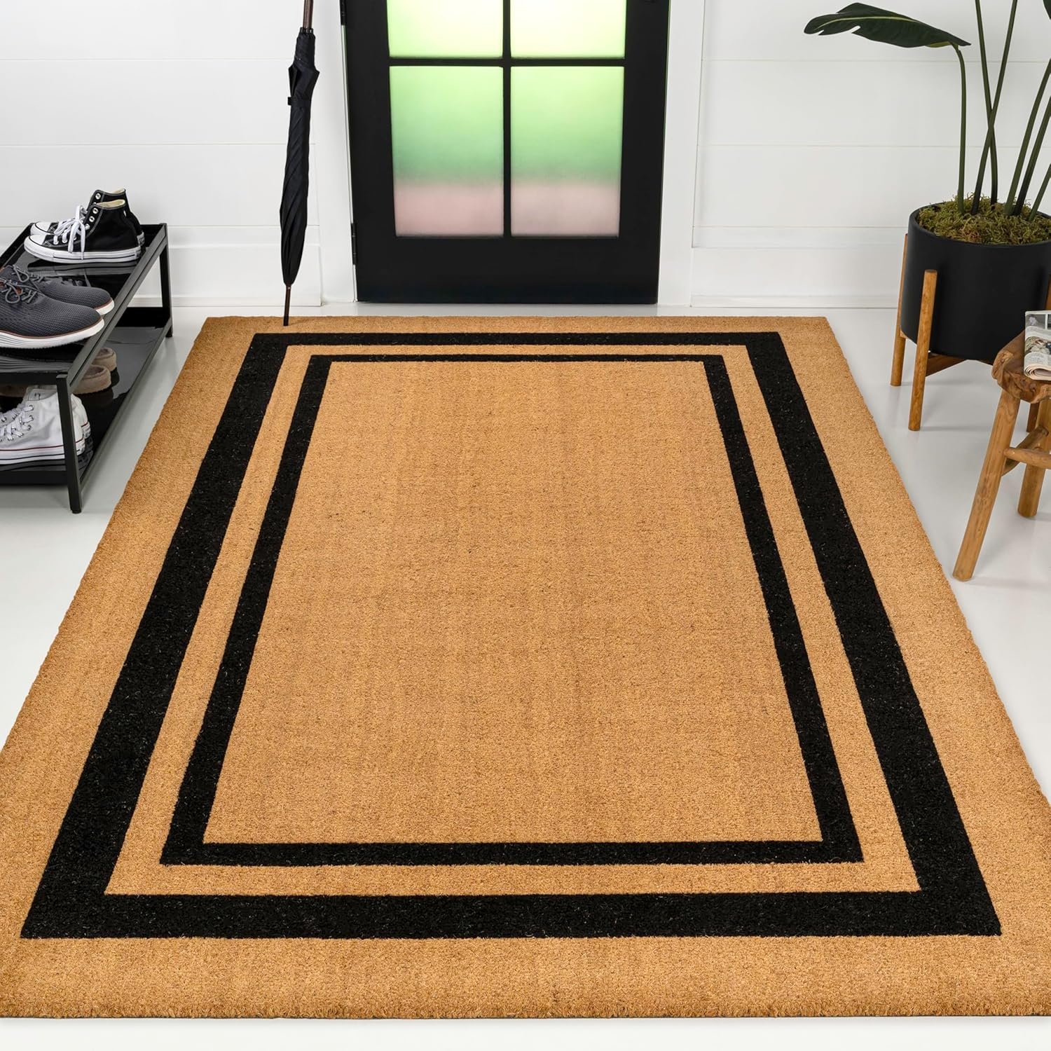 image:imageJONATHAN Y Peater Classic Casual Commercial Natural Coir Taupe 2 ft x 8 ft Doormat for Entrance Front Door Entryway CHG100C28NaturalBlack Border