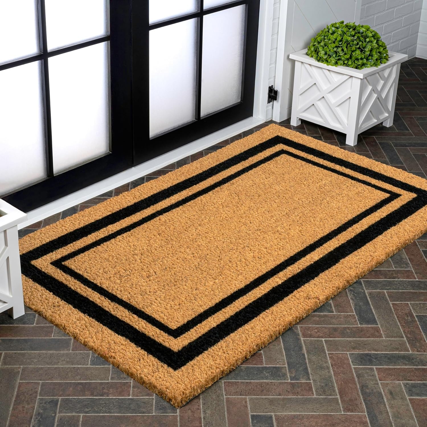 image:imageJONATHAN Y Peater Classic Casual Commercial Natural Coir Taupe 2 ft x 8 ft Doormat for Entrance Front Door Entryway CHG100C28NaturalBlack Border