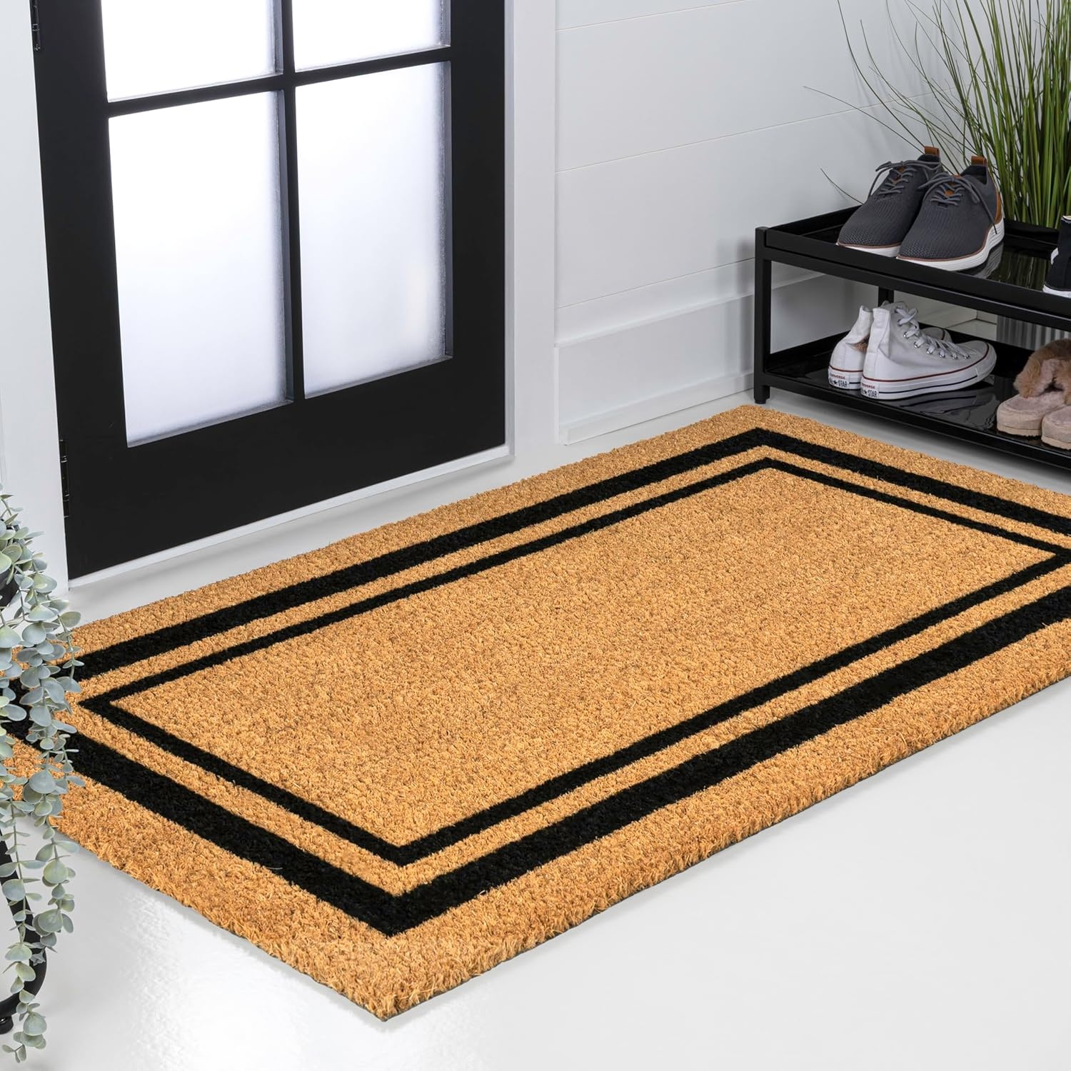 image:imageJONATHAN Y Peater Classic Casual Commercial Natural Coir Taupe 2 ft x 8 ft Doormat for Entrance Front Door Entryway CHG100C28NaturalBlack Border