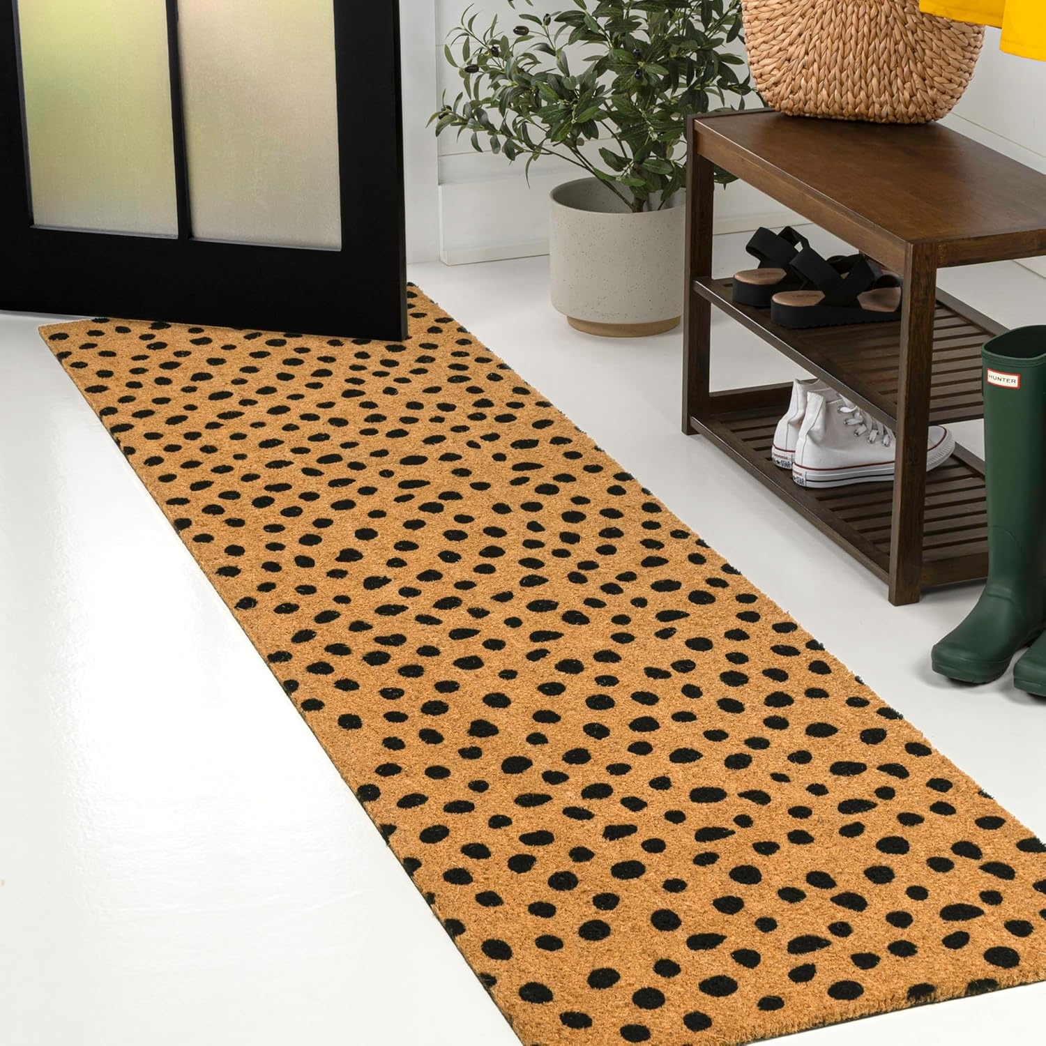 image:imageJONATHAN Y Peater Classic Casual Commercial Natural Coir Taupe 2 ft x 8 ft Doormat for Entrance Front Door Entryway CHG100C28NaturalBlack Dot
