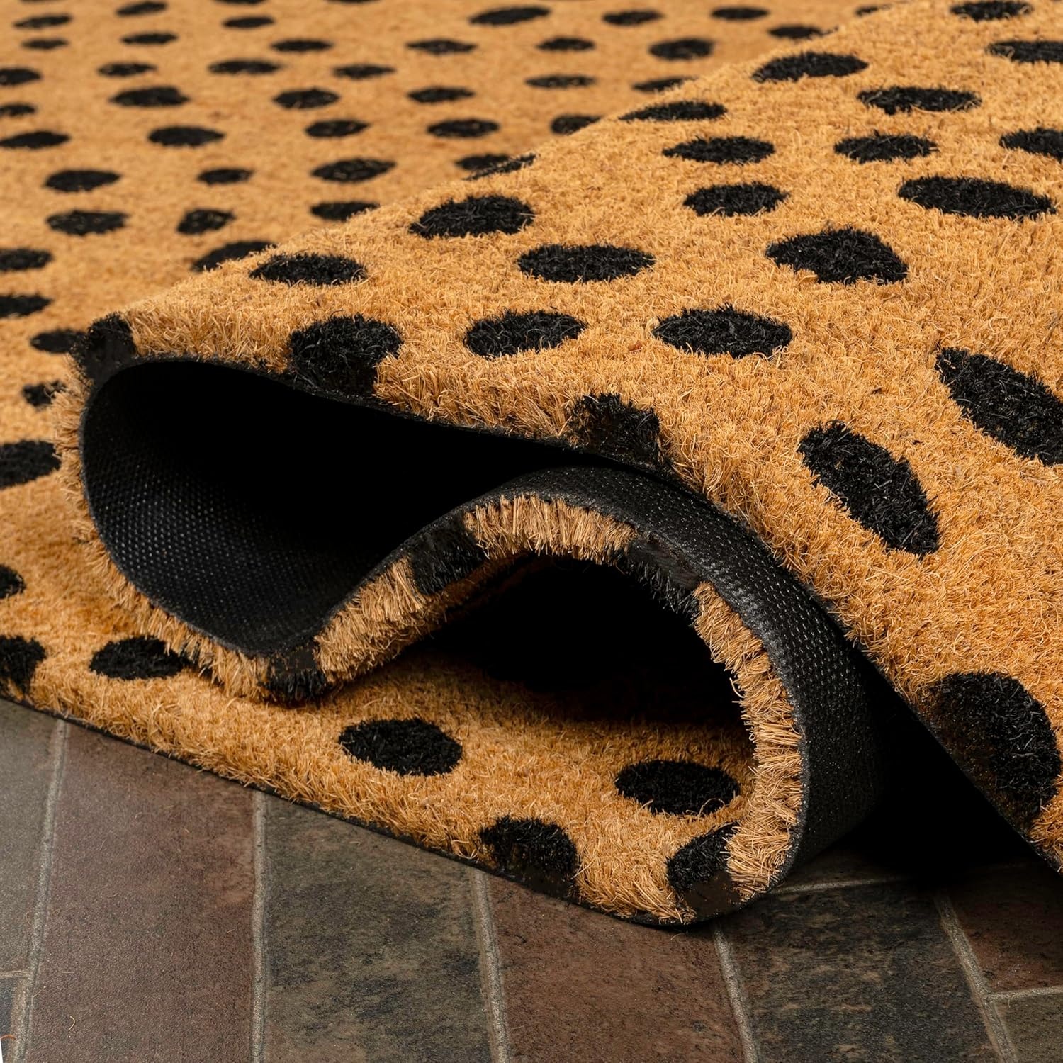 image:imageJONATHAN Y Peater Classic Casual Commercial Natural Coir Taupe 2 ft x 8 ft Doormat for Entrance Front Door Entryway CHG100C28NaturalBlack Dot