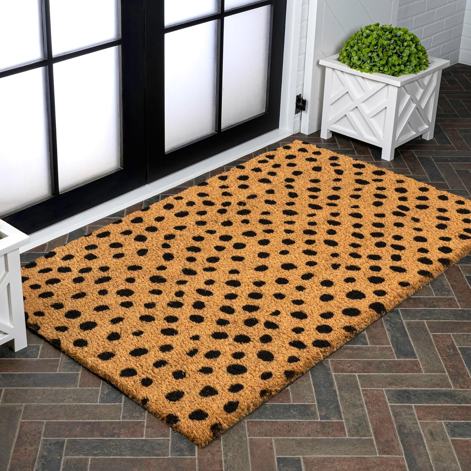image:imageJONATHAN Y Peater Classic Casual Commercial Natural Coir Taupe 2 ft x 8 ft Doormat for Entrance Front Door Entryway CHG100C28NaturalBlack Dot