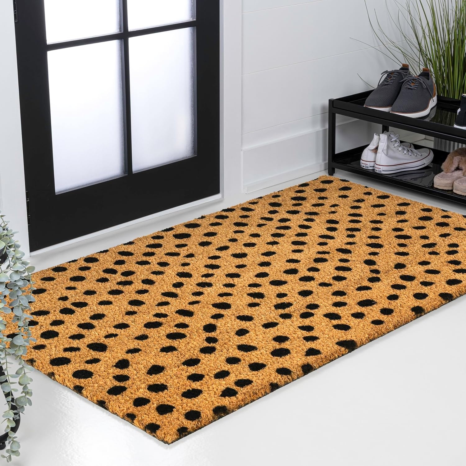 image:imageJONATHAN Y Peater Classic Casual Commercial Natural Coir Taupe 2 ft x 8 ft Doormat for Entrance Front Door Entryway CHG100C28NaturalBlack Dot