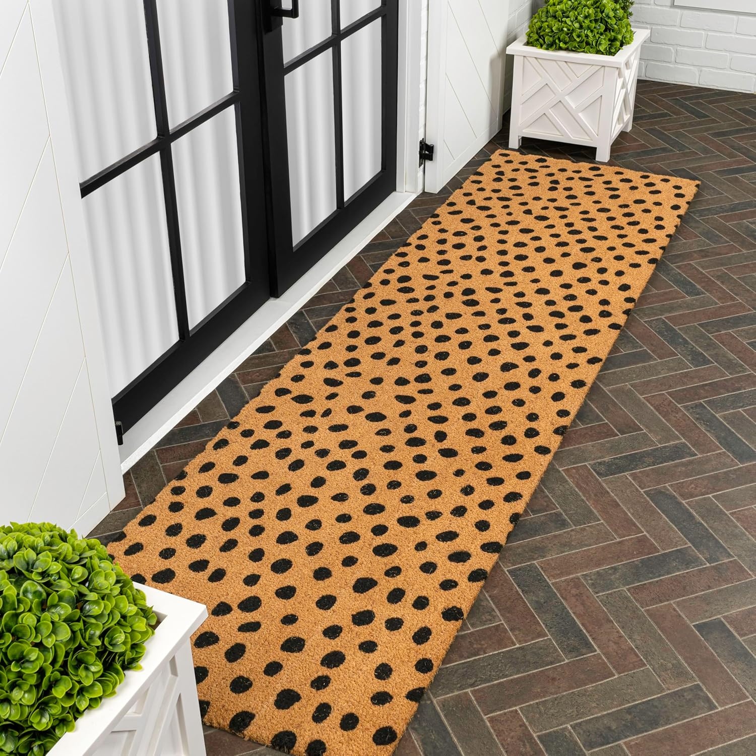 image:imageJONATHAN Y Peater Classic Casual Commercial Natural Coir Taupe 2 ft x 8 ft Doormat for Entrance Front Door Entryway CHG100C28NaturalBlack Dot