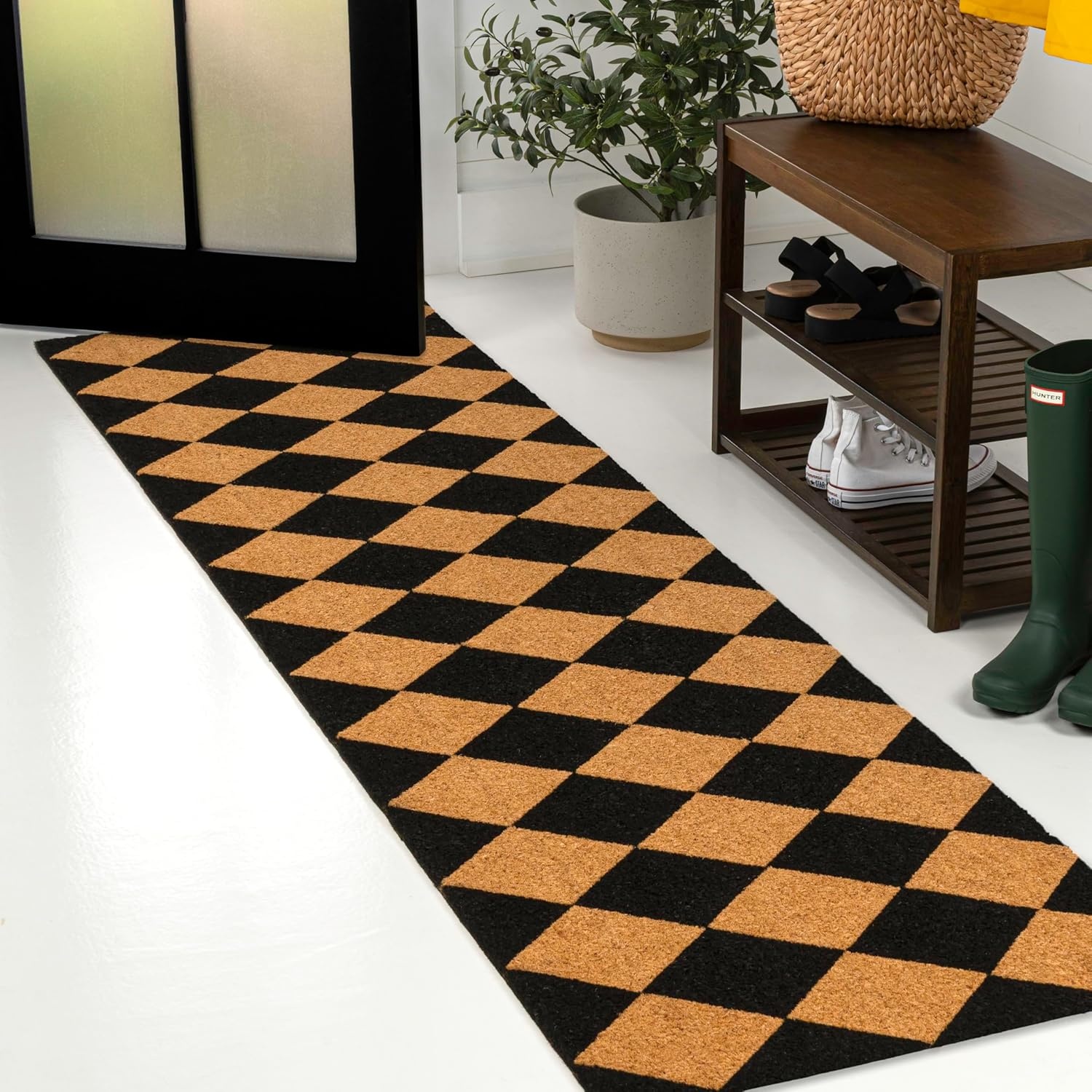 image:imageJONATHAN Y Peater Classic Casual Commercial Natural Coir Taupe 2 ft x 8 ft Doormat for Entrance Front Door Entryway CHG100C28NaturalBlack Geo