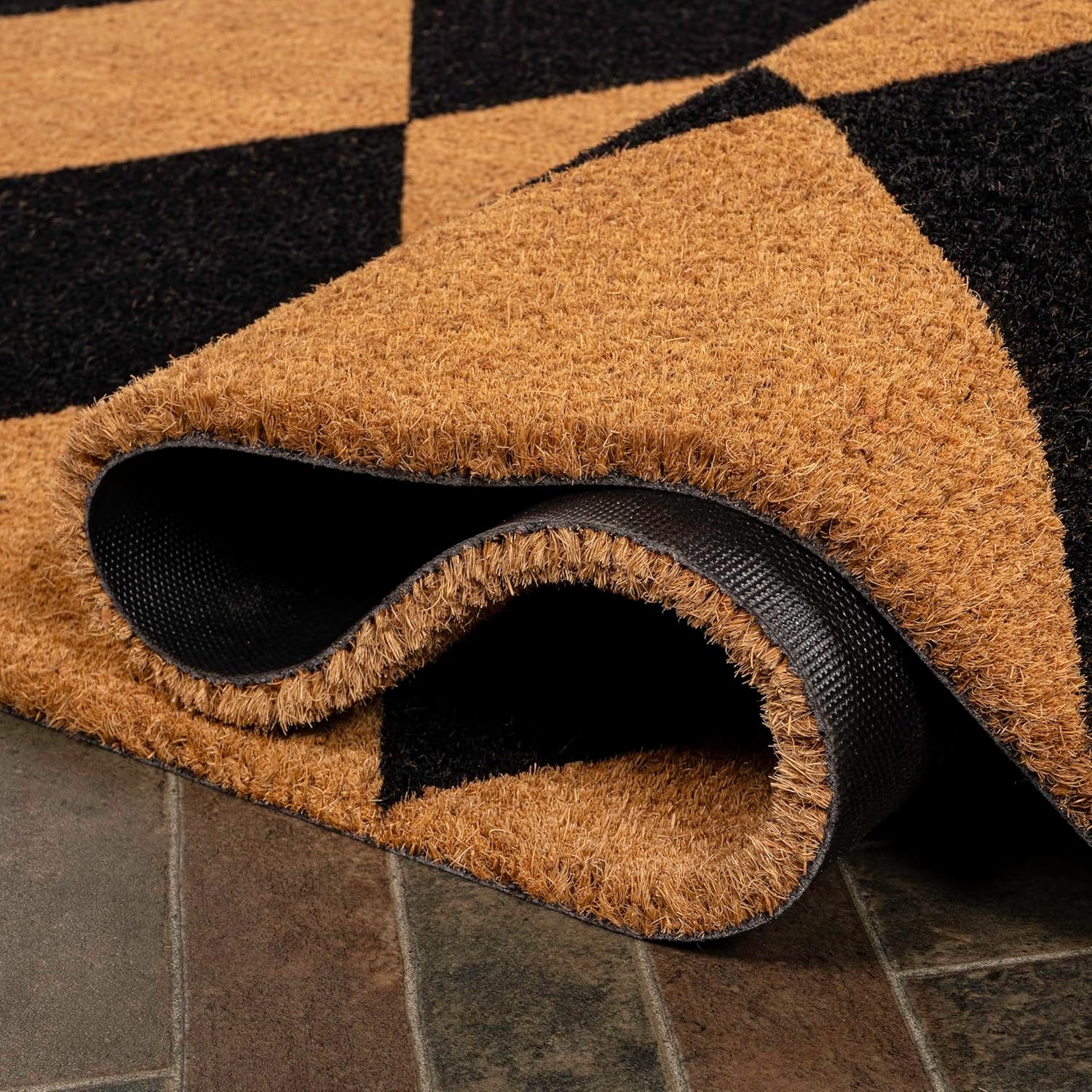image:imageJONATHAN Y Peater Classic Casual Commercial Natural Coir Taupe 2 ft x 8 ft Doormat for Entrance Front Door Entryway CHG100C28NaturalBlack Geo