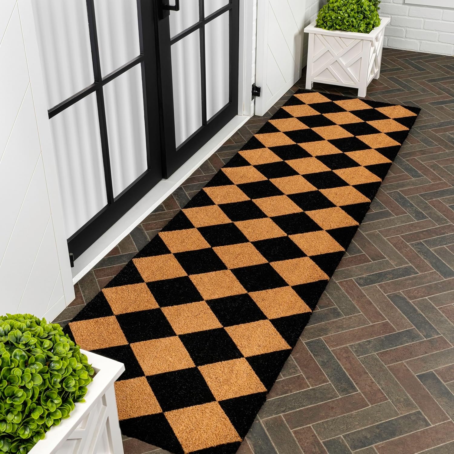 image:imageJONATHAN Y Peater Classic Casual Commercial Natural Coir Taupe 2 ft x 8 ft Doormat for Entrance Front Door Entryway CHG100C28NaturalBlack Geo
