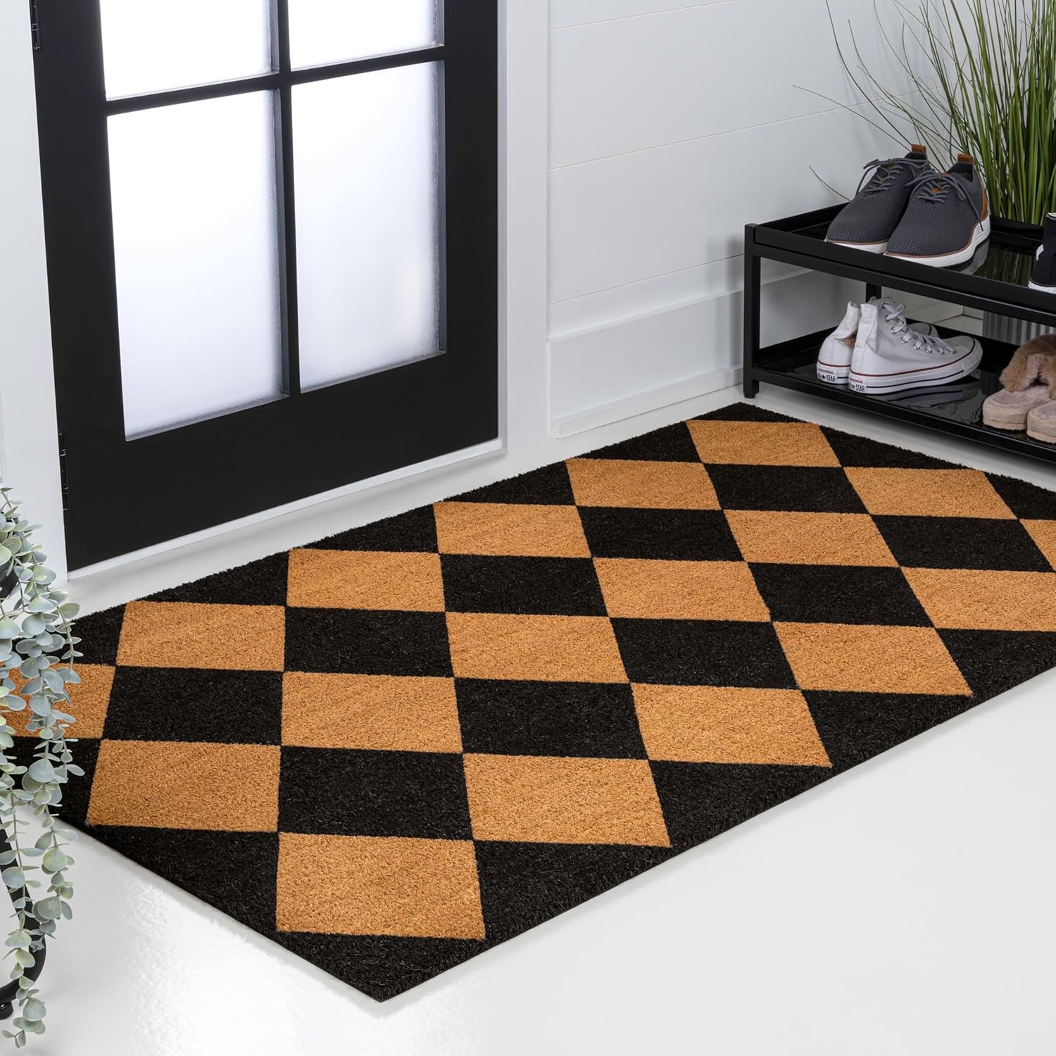 image:imageJONATHAN Y Peater Classic Casual Commercial Natural Coir Taupe 2 ft x 8 ft Doormat for Entrance Front Door Entryway CHG100C28NaturalBlack Geo