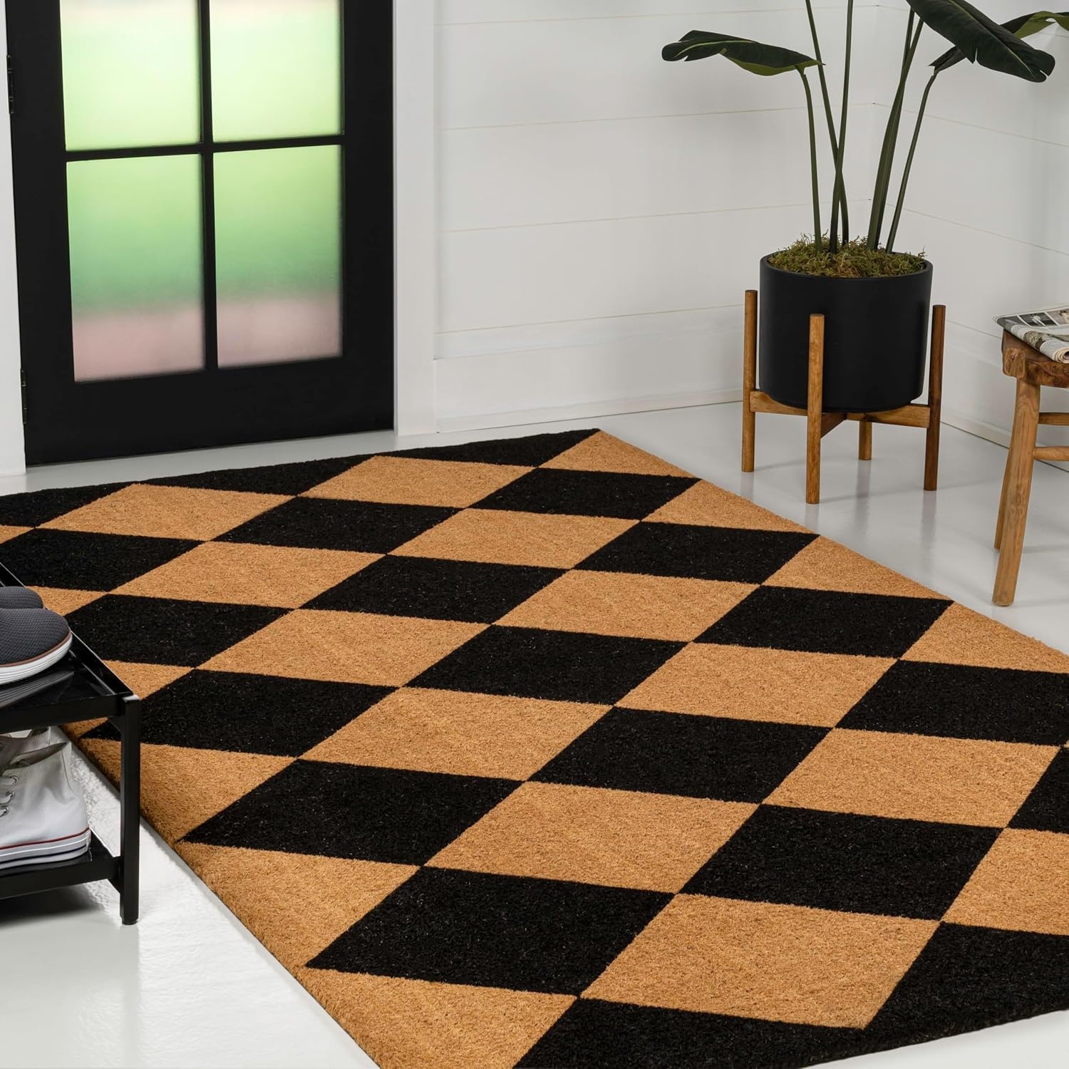 image:imageJONATHAN Y Peater Classic Casual Commercial Natural Coir Taupe 2 ft x 8 ft Doormat for Entrance Front Door Entryway CHG100C28NaturalBlack Geo