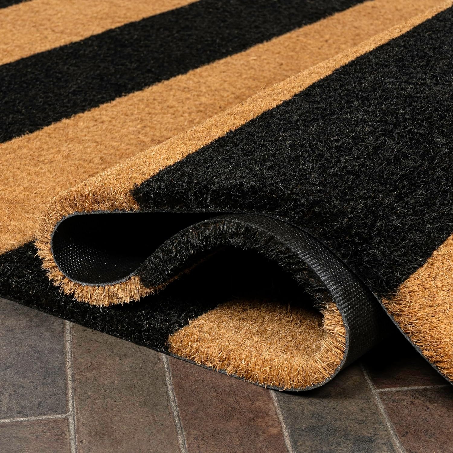 image:imageJONATHAN Y Peater Classic Casual Commercial Natural Coir Taupe 2 ft x 8 ft Doormat for Entrance Front Door Entryway CHG100C28NaturalBlack Stripe