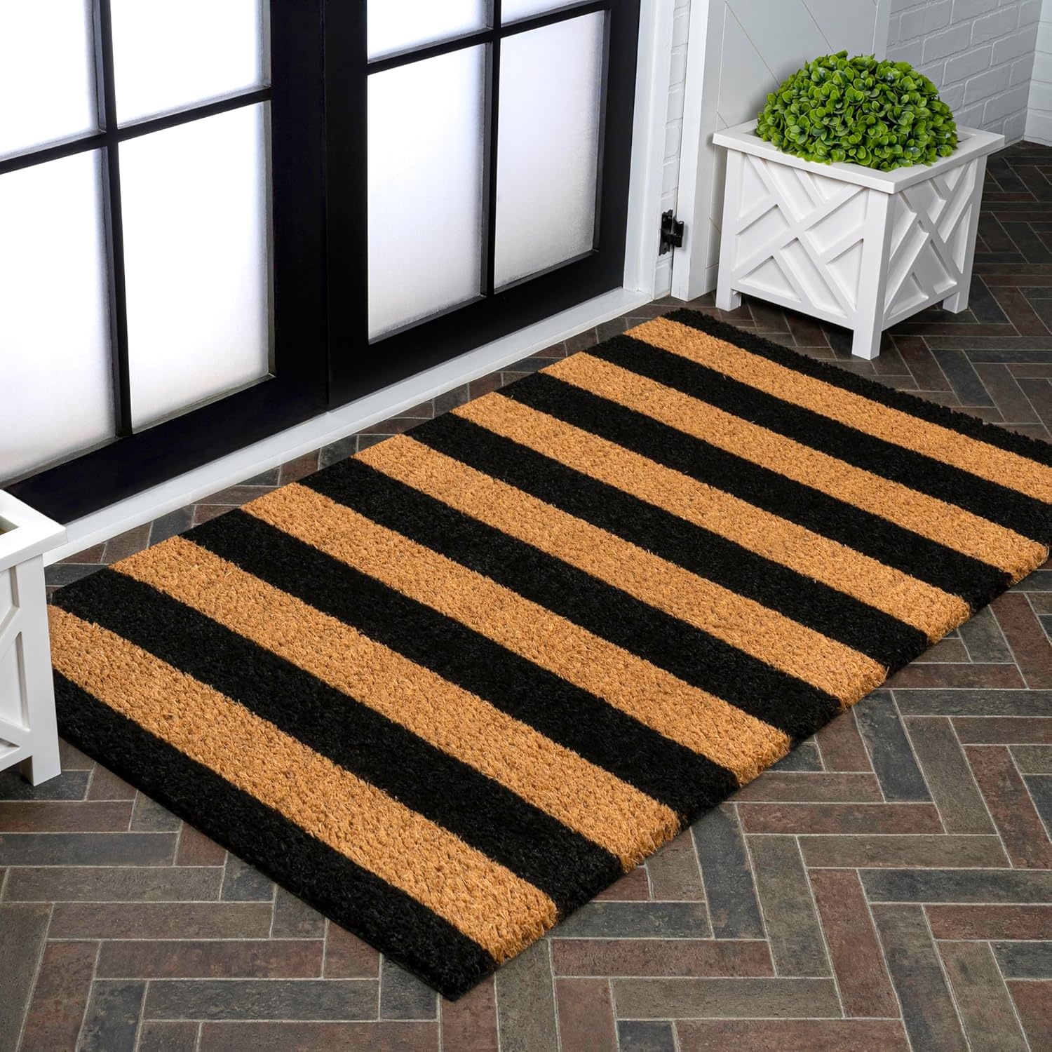 image:imageJONATHAN Y Peater Classic Casual Commercial Natural Coir Taupe 2 ft x 8 ft Doormat for Entrance Front Door Entryway CHG100C28NaturalBlack Stripe