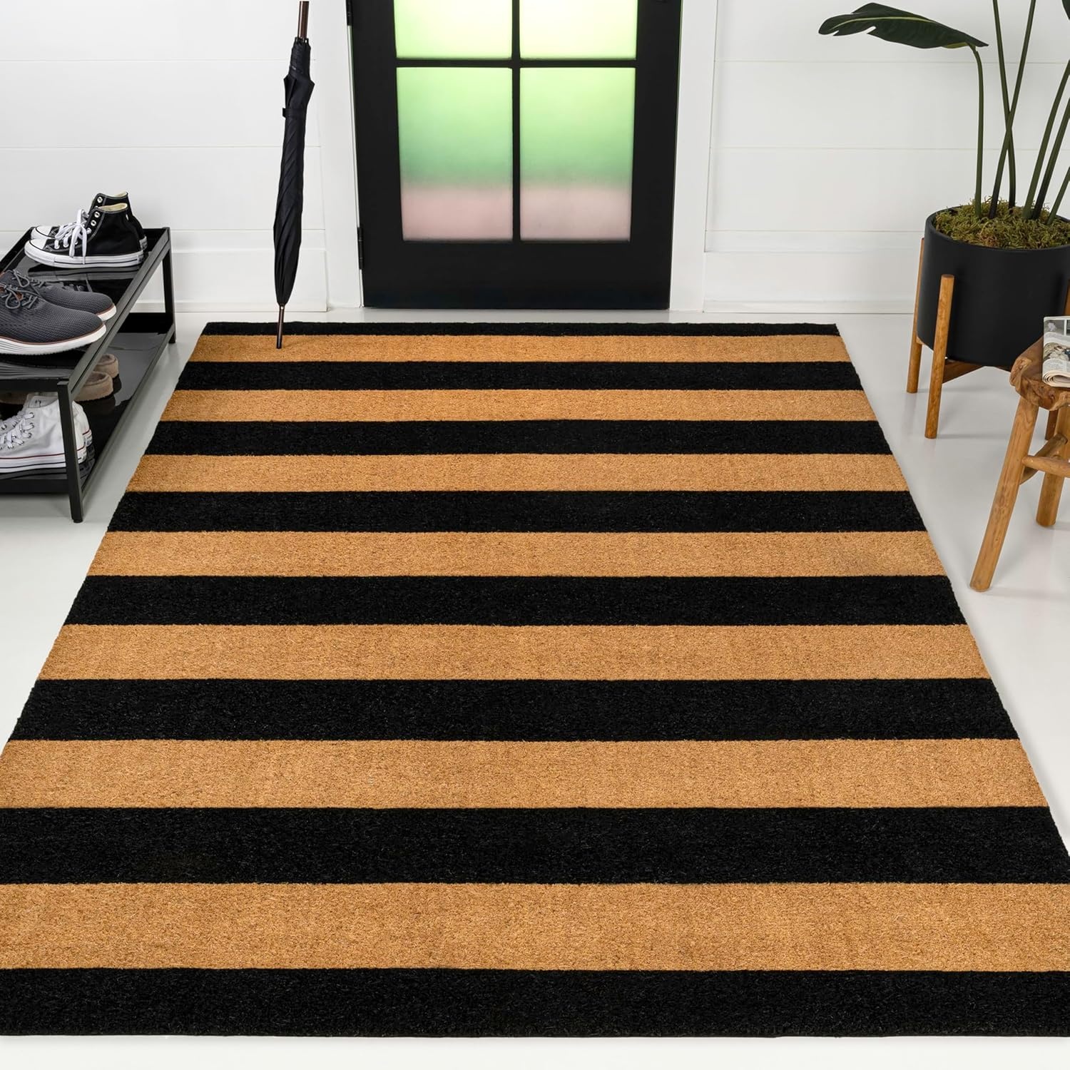 image:imageJONATHAN Y Peater Classic Casual Commercial Natural Coir Taupe 2 ft x 8 ft Doormat for Entrance Front Door Entryway CHG100C28NaturalBlack Stripe