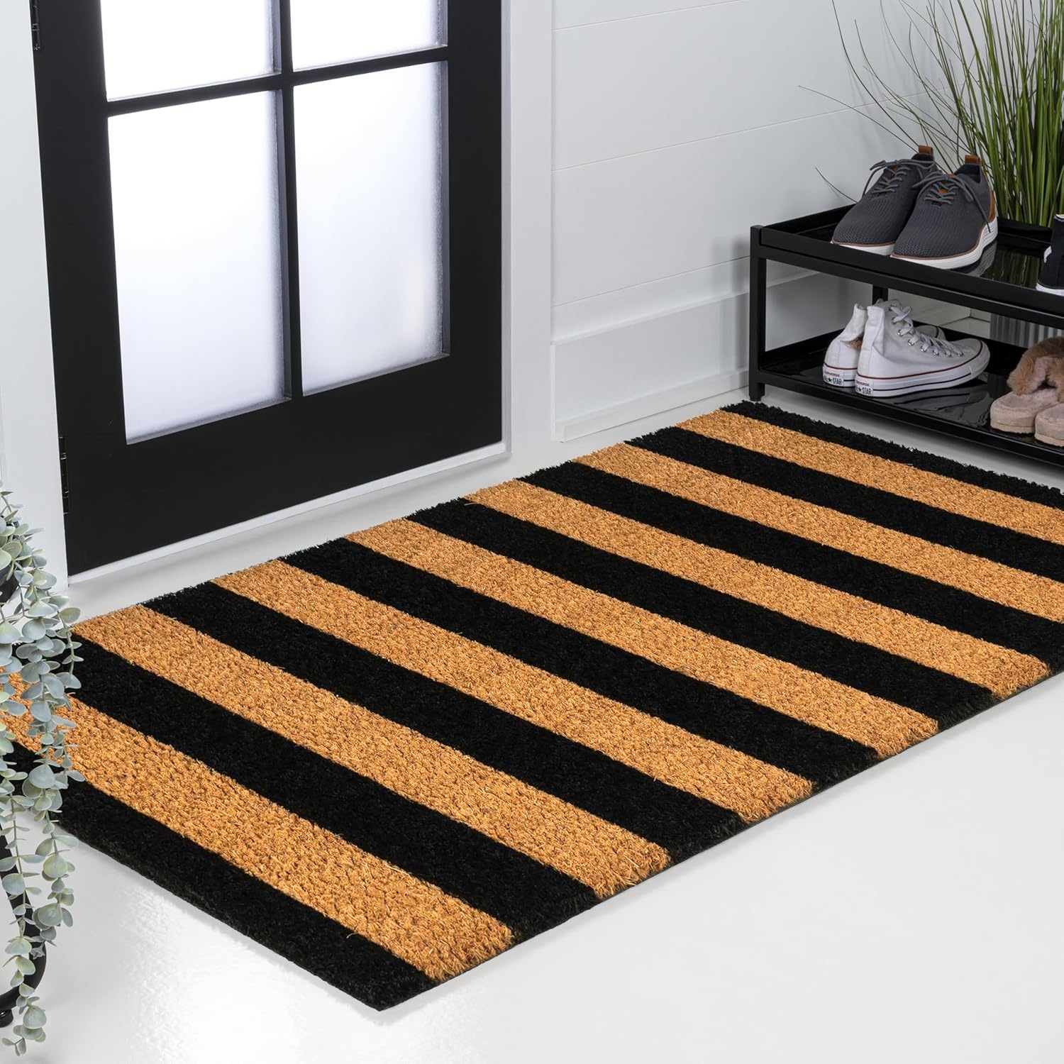 image:imageJONATHAN Y Peater Classic Casual Commercial Natural Coir Taupe 2 ft x 8 ft Doormat for Entrance Front Door Entryway CHG100C28NaturalBlack Stripe