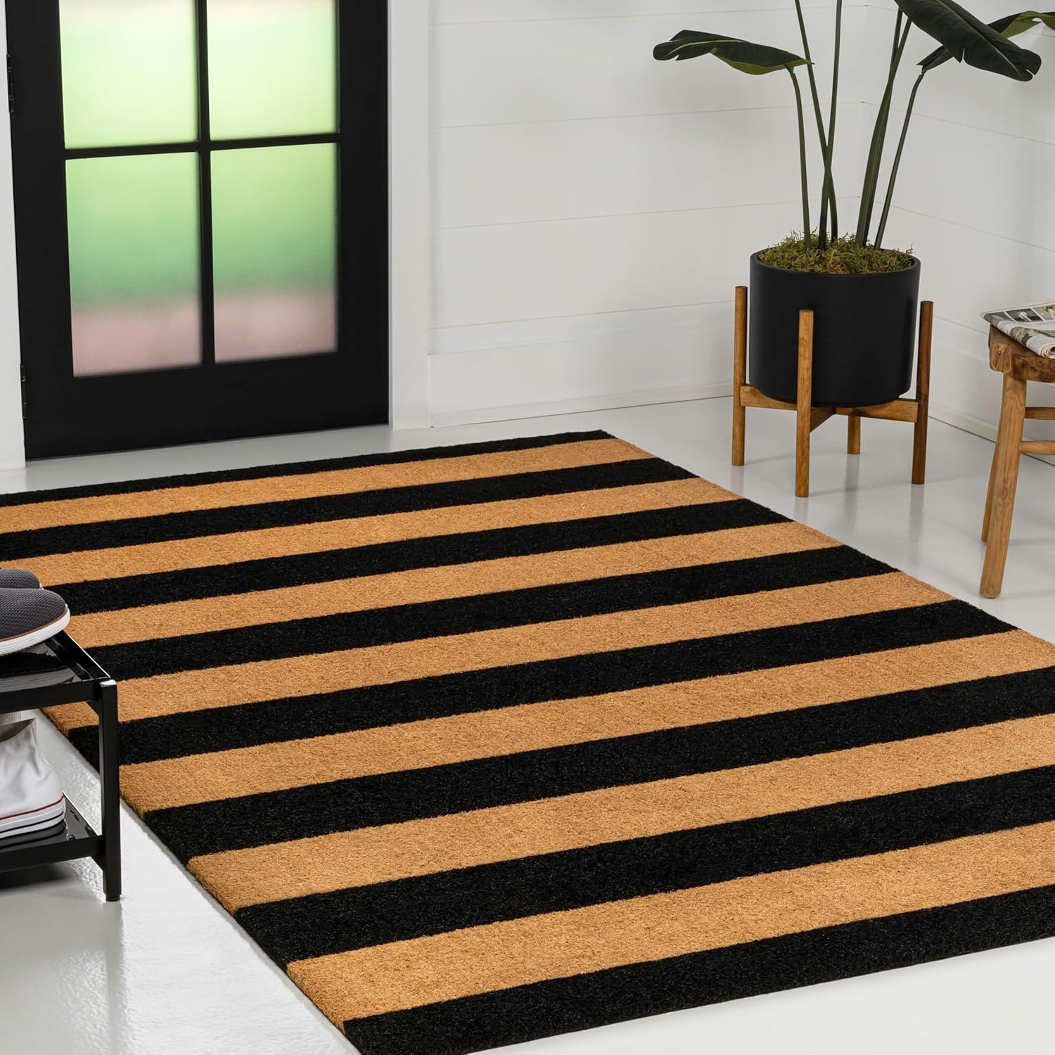 image:imageJONATHAN Y Peater Classic Casual Commercial Natural Coir Taupe 2 ft x 8 ft Doormat for Entrance Front Door Entryway CHG100C28NaturalBlack Stripe