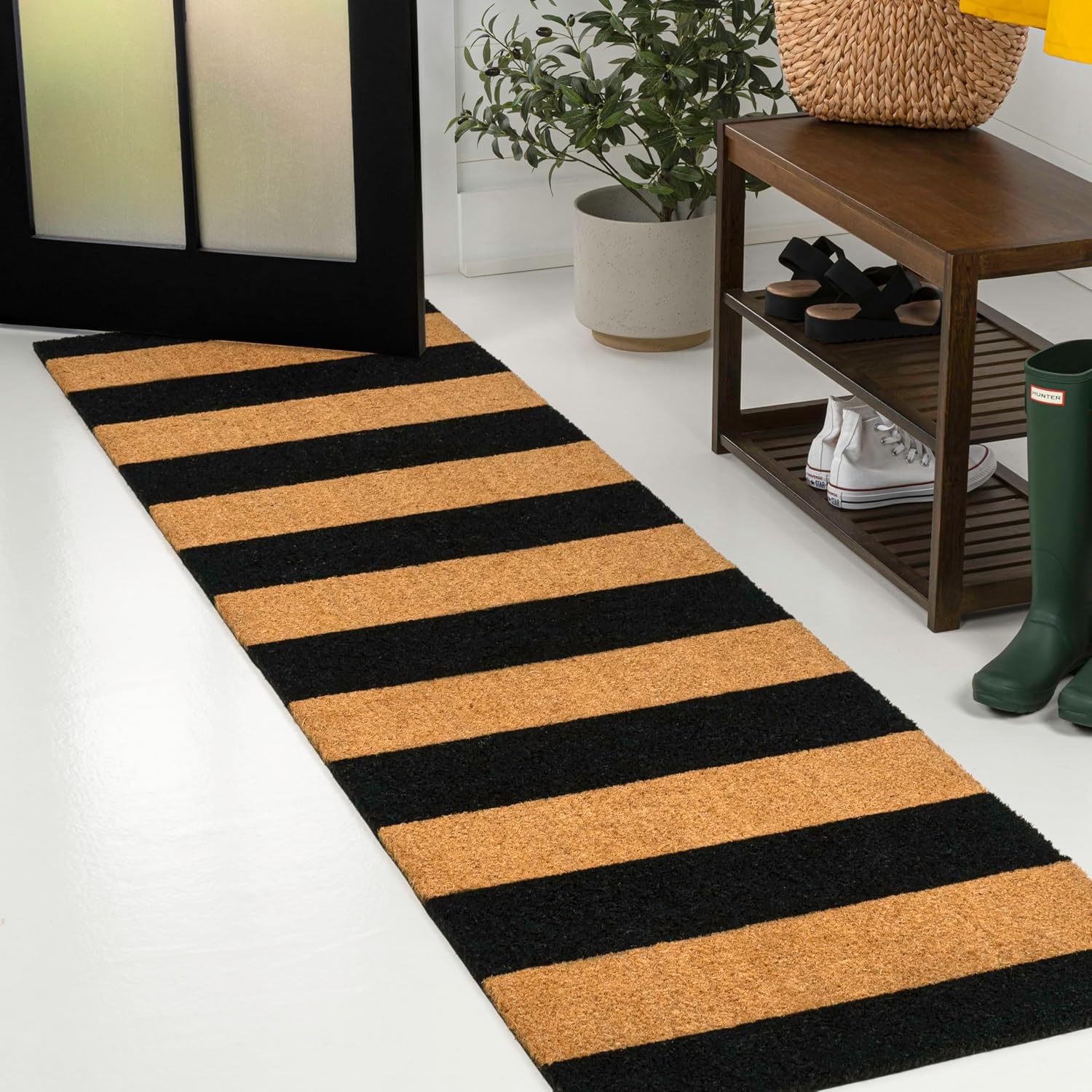 image:imageJONATHAN Y Peater Classic Casual Commercial Natural Coir Taupe 2 ft x 8 ft Doormat for Entrance Front Door Entryway CHG100C28NaturalBlack Stripe