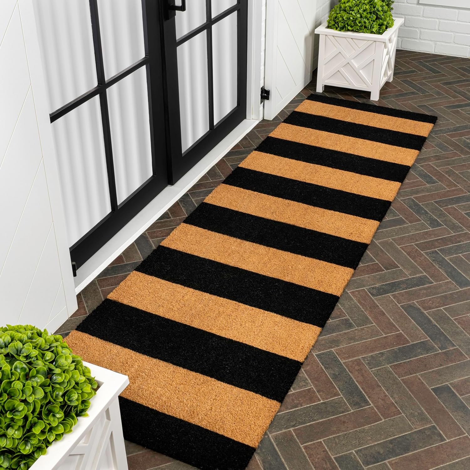 image:imageJONATHAN Y Peater Classic Casual Commercial Natural Coir Taupe 2 ft x 8 ft Doormat for Entrance Front Door Entryway CHG100C28NaturalBlack Stripe