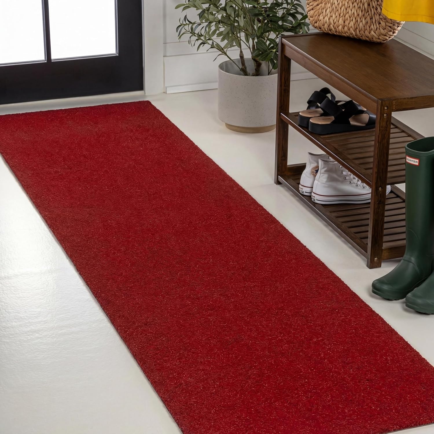 image:imageJONATHAN Y Peater Classic Casual Commercial Natural Coir Taupe 2 ft x 8 ft Doormat for Entrance Front Door Entryway CHG100C28Red