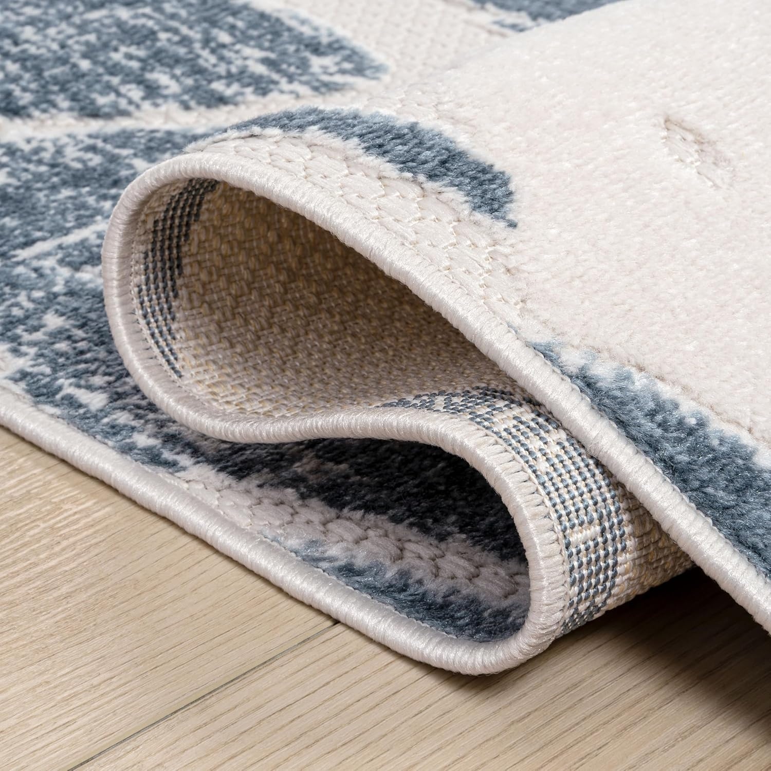 image:imageJONATHAN Y Tropical Leaf Indoor Outdoor Runner Rug 2X8 CreamDark Blue Monstera HighLow for Backyard Patio Porch EasyCleaning High Traffic PetFriendly NonShedding AMC113E28CreamDark Blue