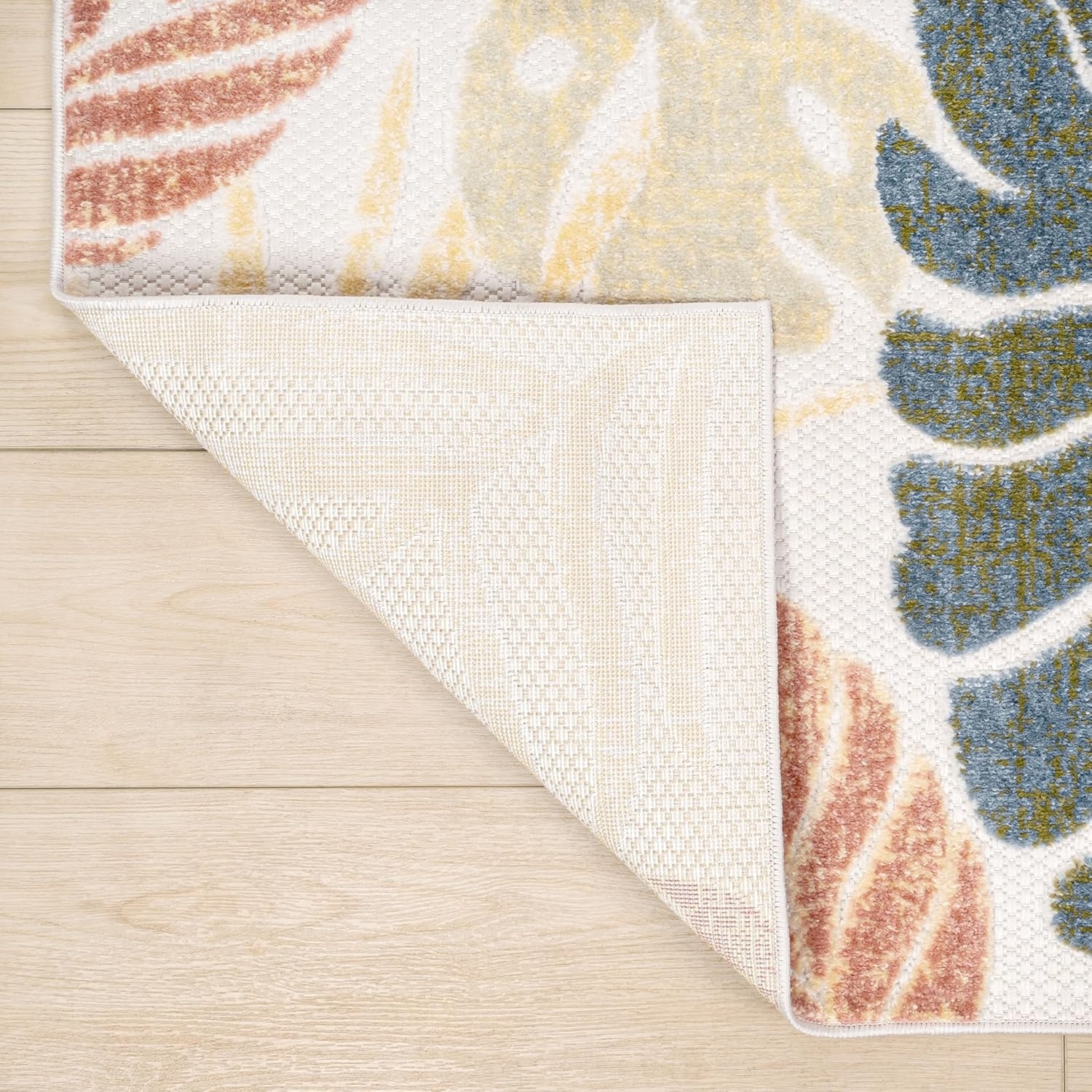 image:imageJONATHAN Y Tropical Leaf Indoor Outdoor Runner Rug 2X8 CreamDark Blue Monstera HighLow for Backyard Patio Porch EasyCleaning High Traffic PetFriendly NonShedding AMC113E28CreamMulti