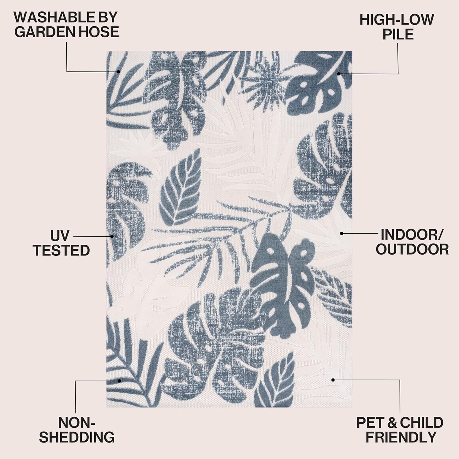 image:imageJONATHAN Y Tropical Leaf Indoor Outdoor Runner Rug 2X8 CreamDark Blue Monstera HighLow for Backyard Patio Porch EasyCleaning High Traffic PetFriendly NonShedding AMC113E28CreamDark Blue