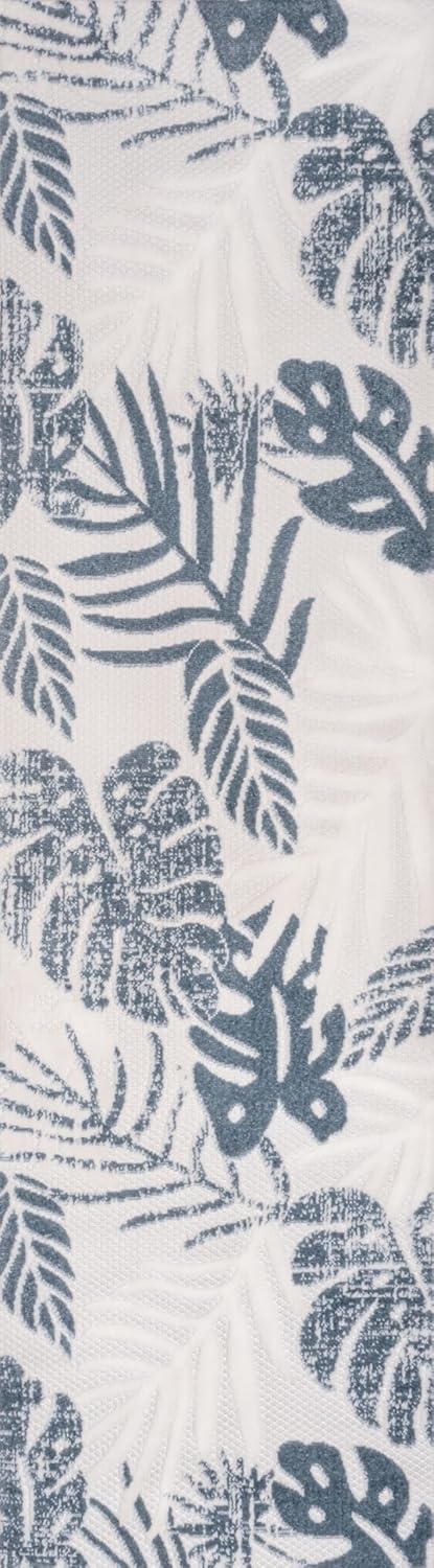 image:imageJONATHAN Y Tropical Leaf Indoor Outdoor Runner Rug 2X8 CreamDark Blue Monstera HighLow for Backyard Patio Porch EasyCleaning High Traffic PetFriendly NonShedding AMC113E28CreamDark Blue