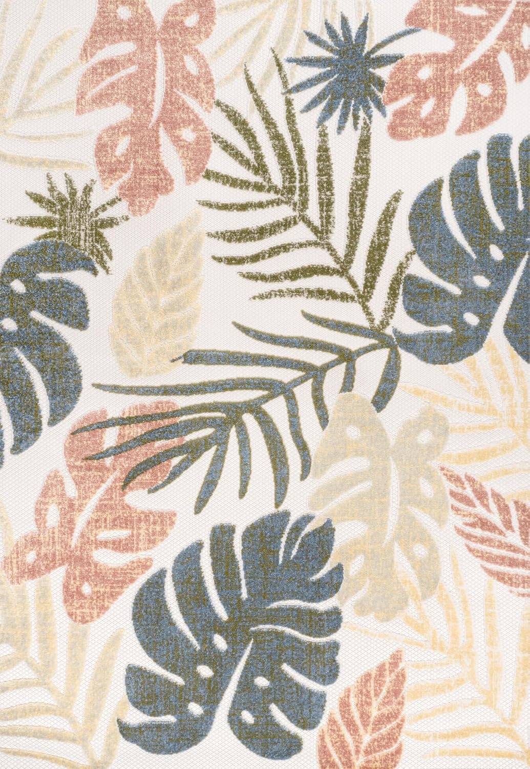 image:imageJONATHAN Y Tropical Leaf Indoor Outdoor Runner Rug 2X8 CreamDark Blue Monstera HighLow for Backyard Patio Porch EasyCleaning High Traffic PetFriendly NonShedding AMC113E28CreamMulti