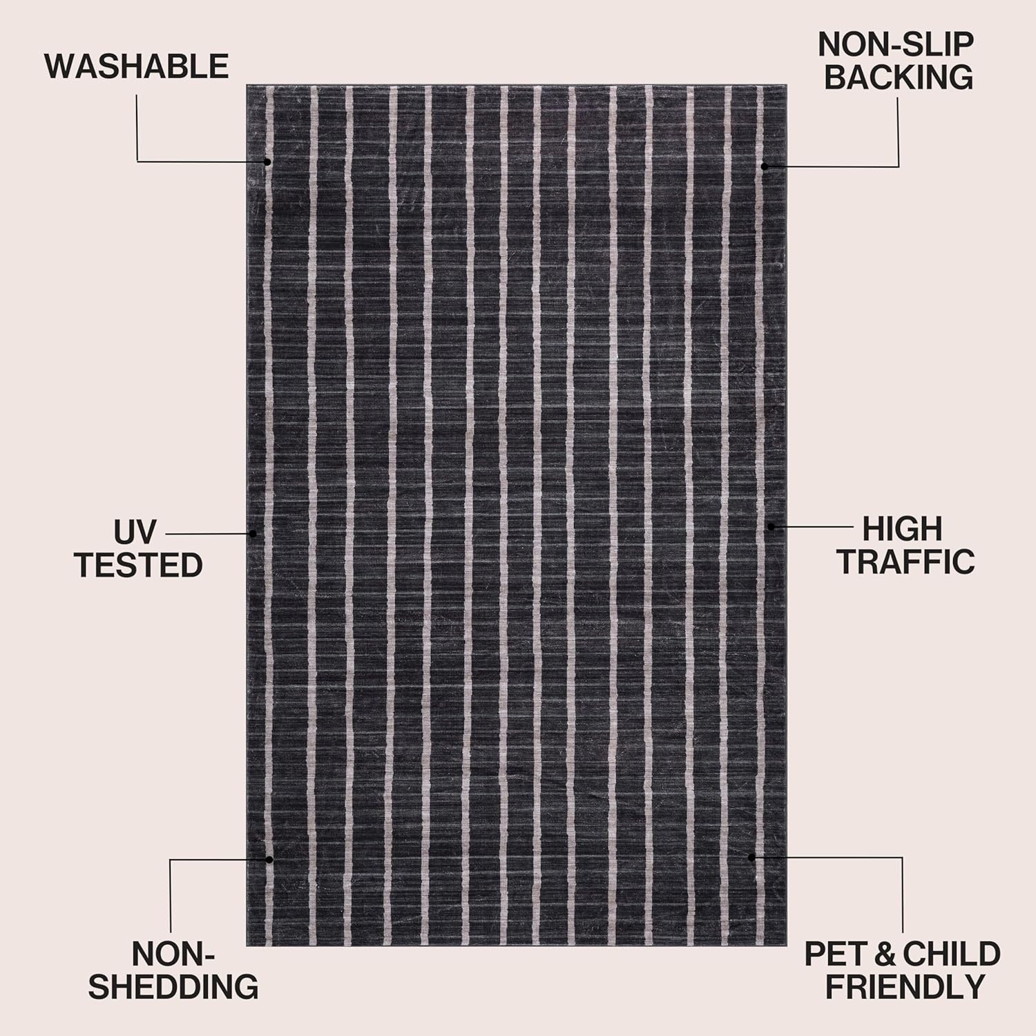 image:imageJONATHAN Y Washable Orton Distressed Ticking Stripe 2 x 8 MachineWashable Polyester Runner Rug Beige and Cream Farmhouse Vintage Style with Low Pile for Hallway WSH519F28CharcoalCream