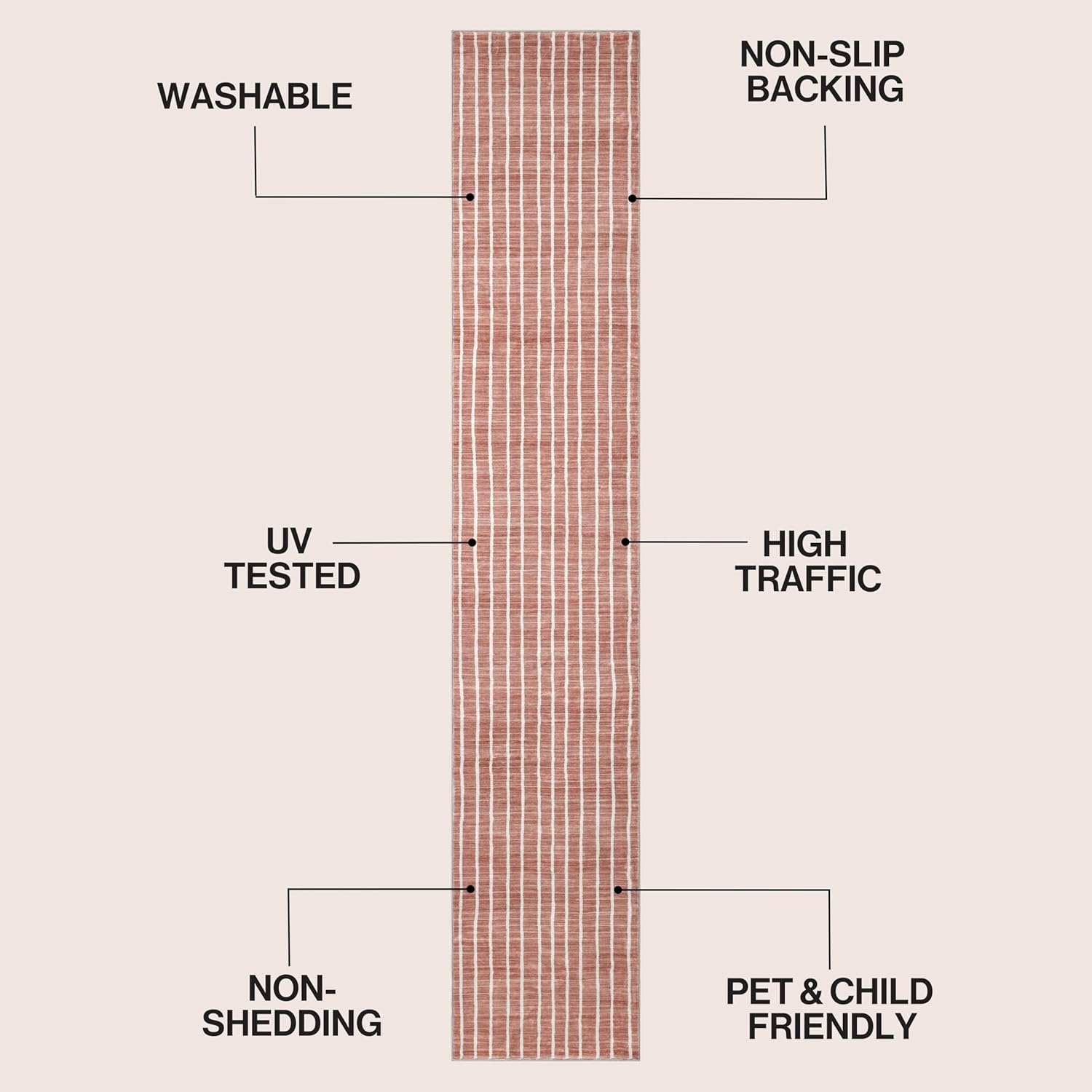 image:imageJONATHAN Y Washable Orton Distressed Ticking Stripe 2 x 8 MachineWashable Polyester Runner Rug Beige and Cream Farmhouse Vintage Style with Low Pile for Hallway WSH519F28Rose ClayCream