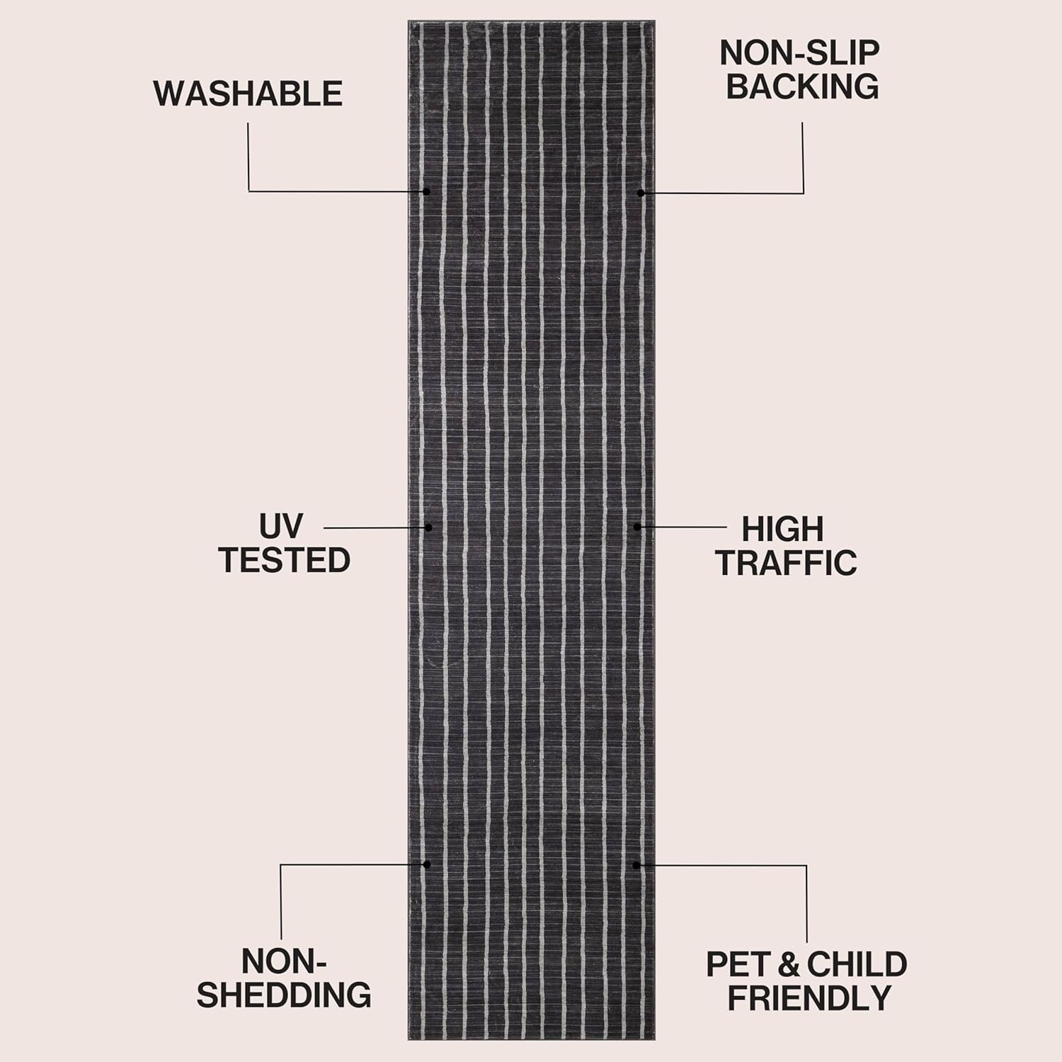 image:imageJONATHAN Y Washable Orton Distressed Ticking Stripe 2 x 8 MachineWashable Polyester Runner Rug Beige and Cream Farmhouse Vintage Style with Low Pile for Hallway WSH519F28CharcoalCream